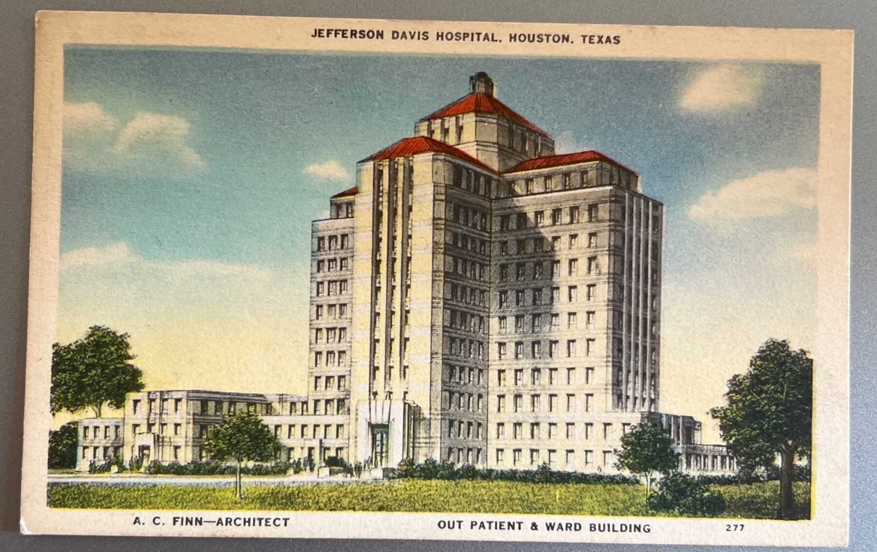 Postcard 1938 Linen Jefferson Davis Hospital Houston TX Out Patient Ward
