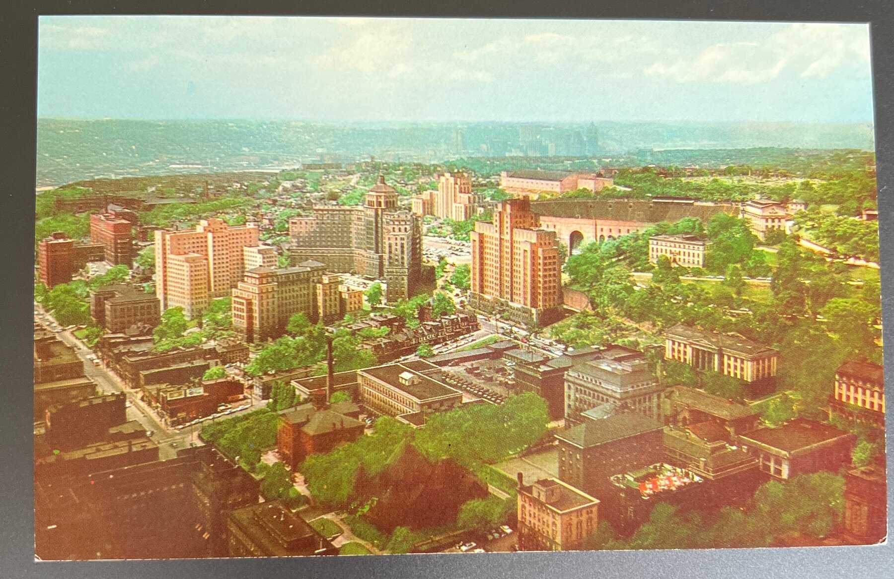 Chrome Pittsburgh Medical Center Cathedral of Learning Aerial View Postcard c1958