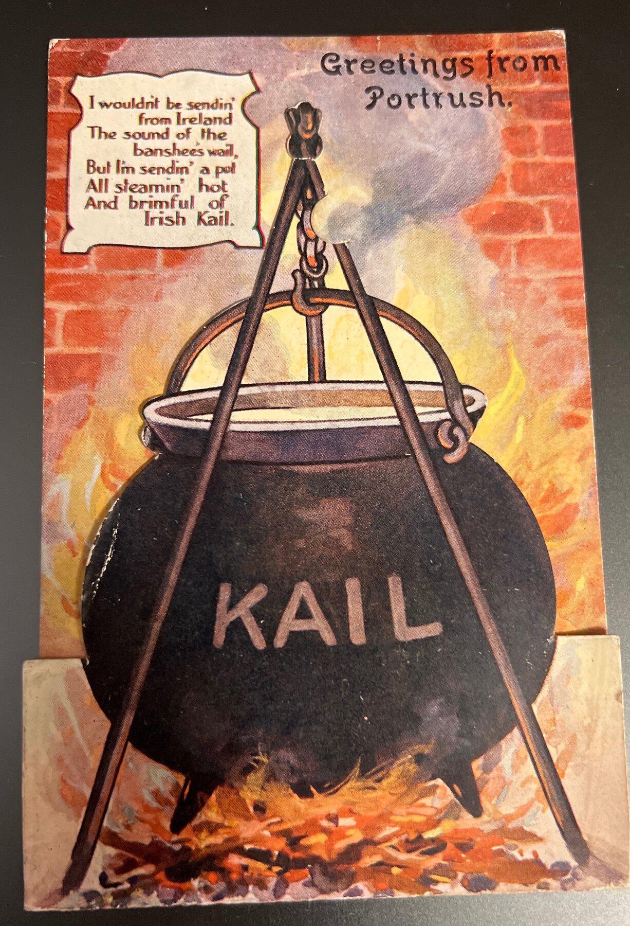 Postcard c1905 Portrush Ireland Novelty Leporello Kail Pot Greetings Pull
