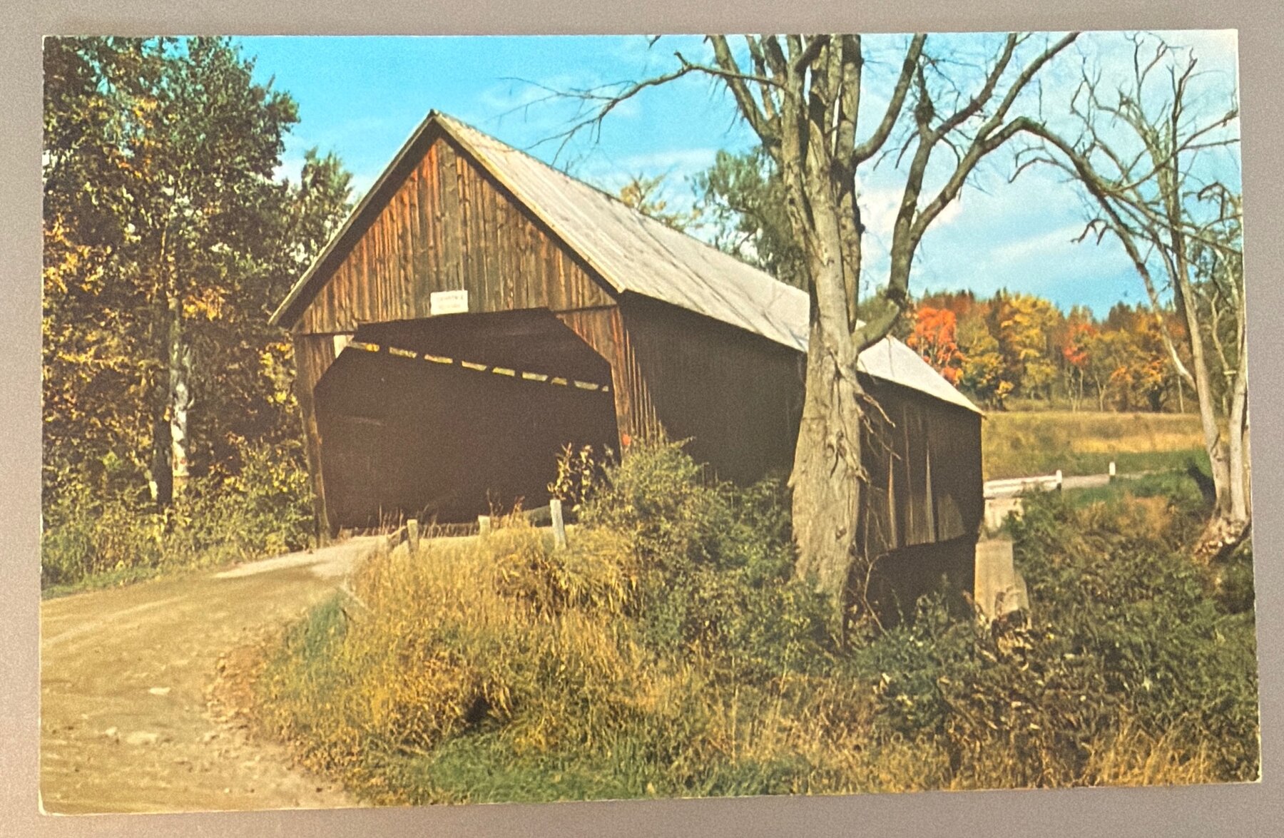 Postcard Old Covered Bridge Route 4 Bridgewater Woodstock Vermont Chrome 1960s