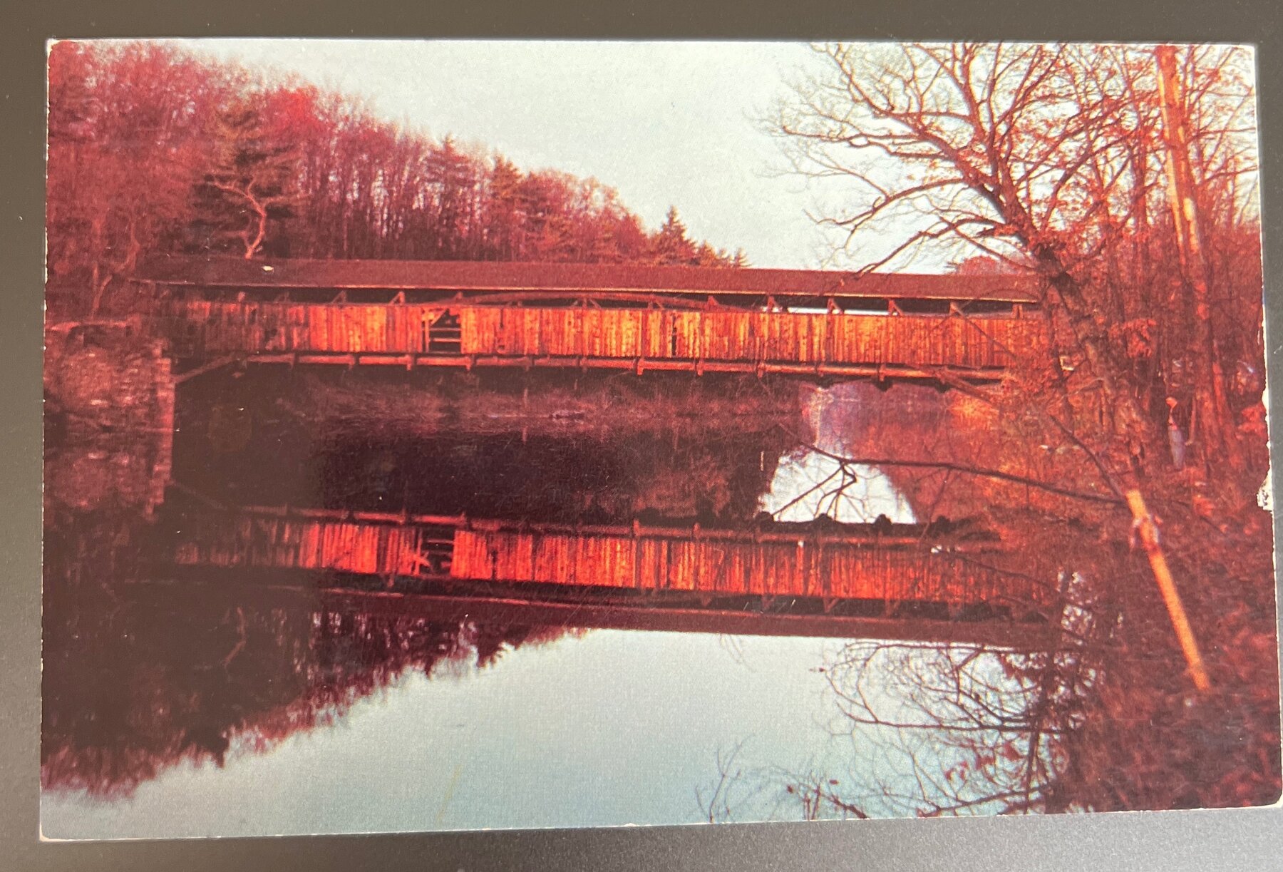 Chrome Perrines Bridge Covered Bridge Wallkill River Rifton NY Postcard 1958