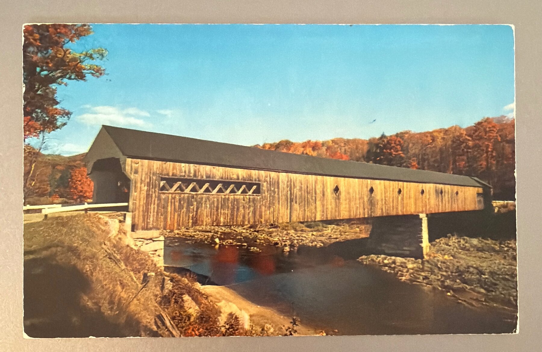 Postcard 1961 Chrome Old Covered Bridge West Dummerston Vermont Fall Foliage