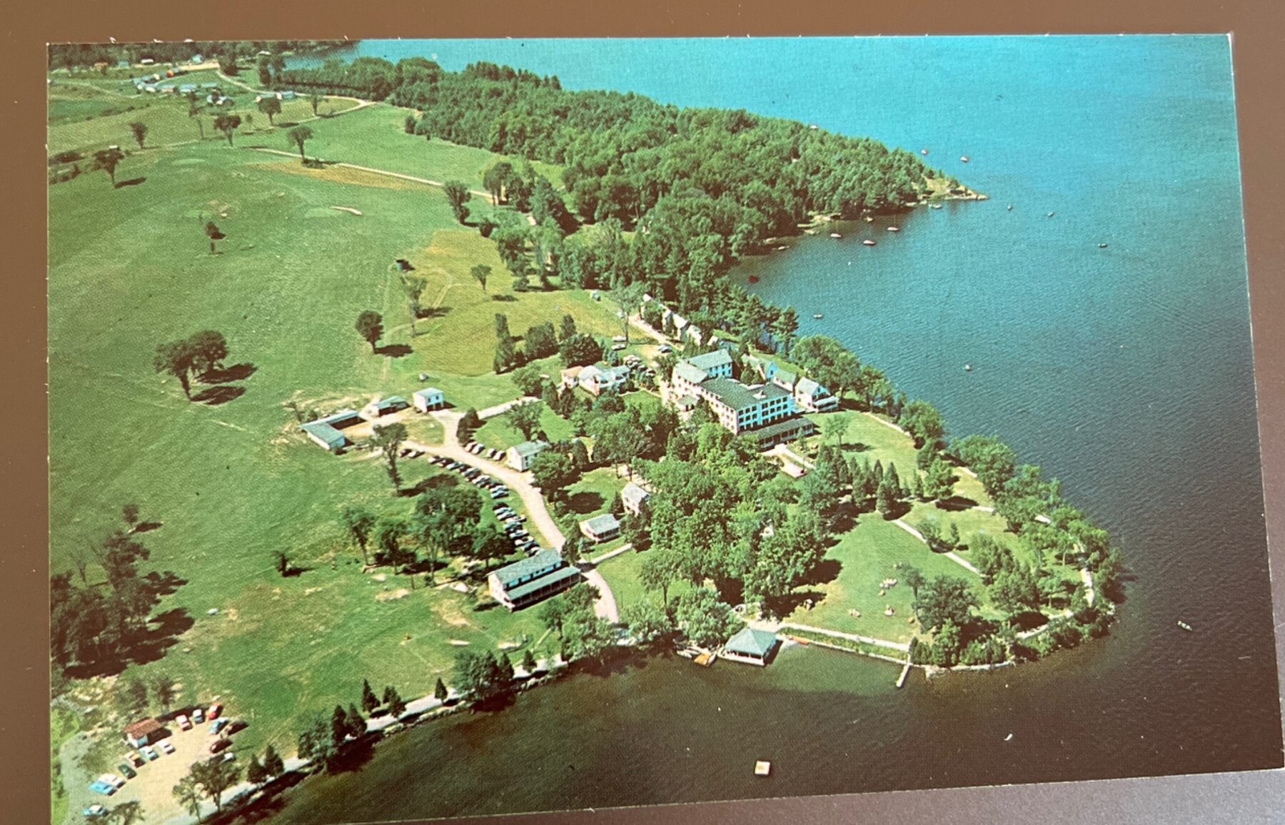 Postcard 1960s Aerial View Lake Bomoseen Vermont Chrome Koppel Color