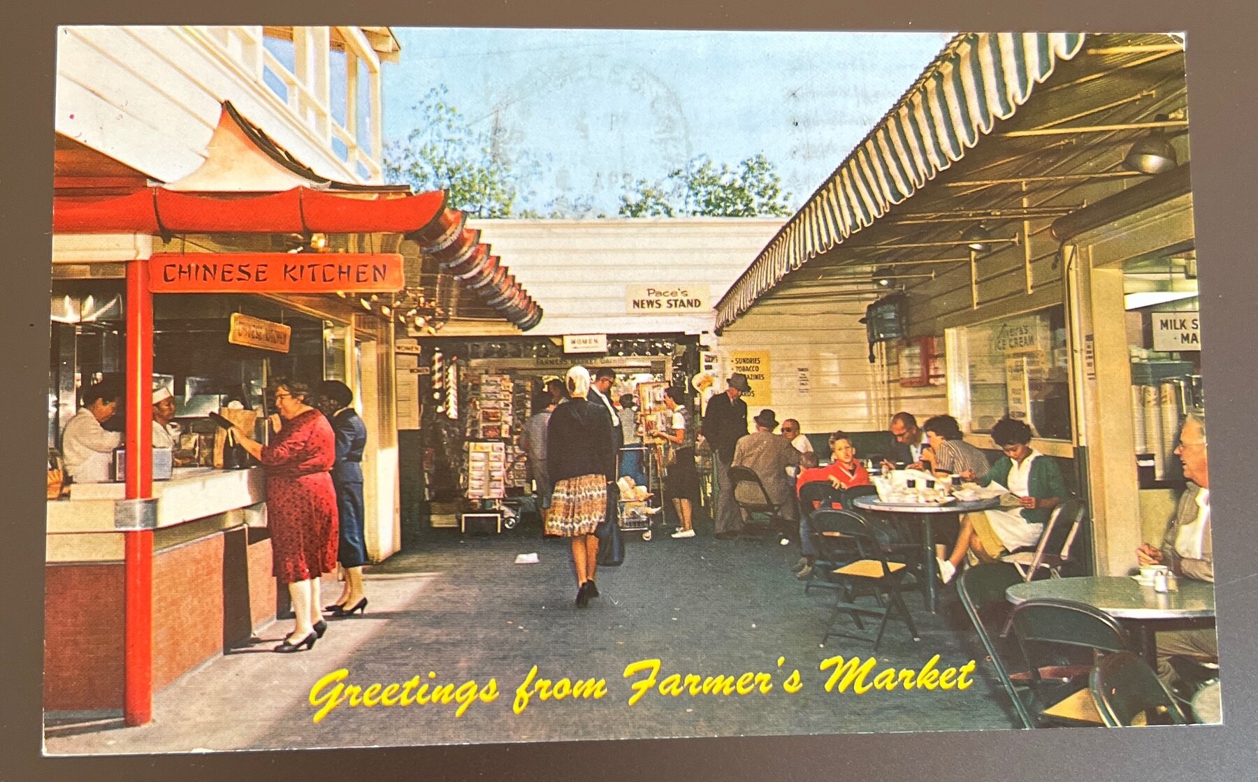 Postcard 1960s LA Farmers Market Chrome Greetings Chinese Kitchen California