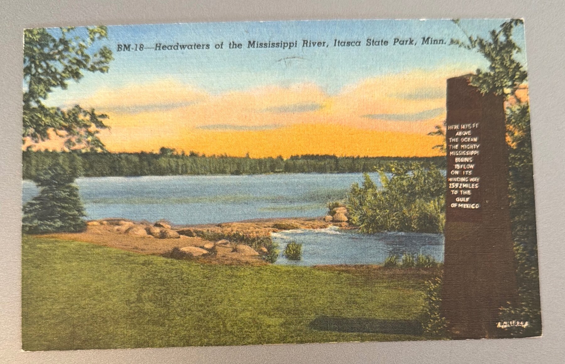 Postcard 1950 Linen Headwaters Mississippi River Itasca State Park Minnesota