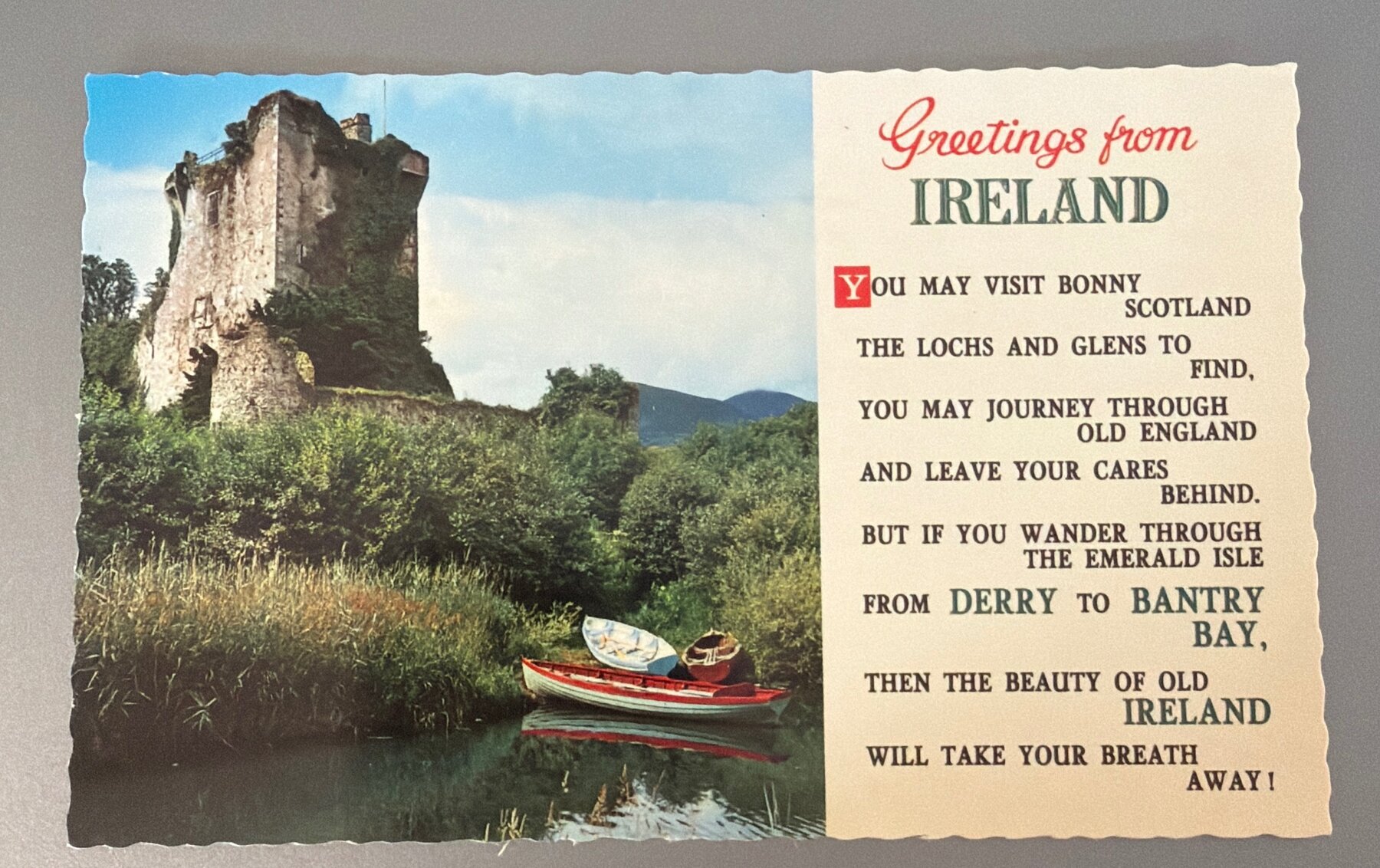 Postcard Greetings from Ireland Castle River Scene Chrome Bamforth 1960s