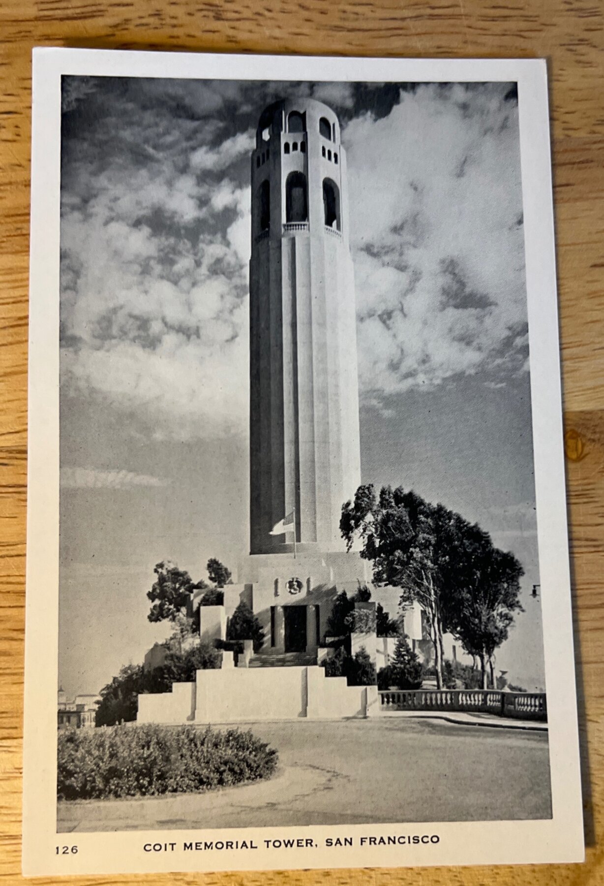 Postcard 1930s Coit Memorial Tower San Francisco CA Black White Real Photo Style