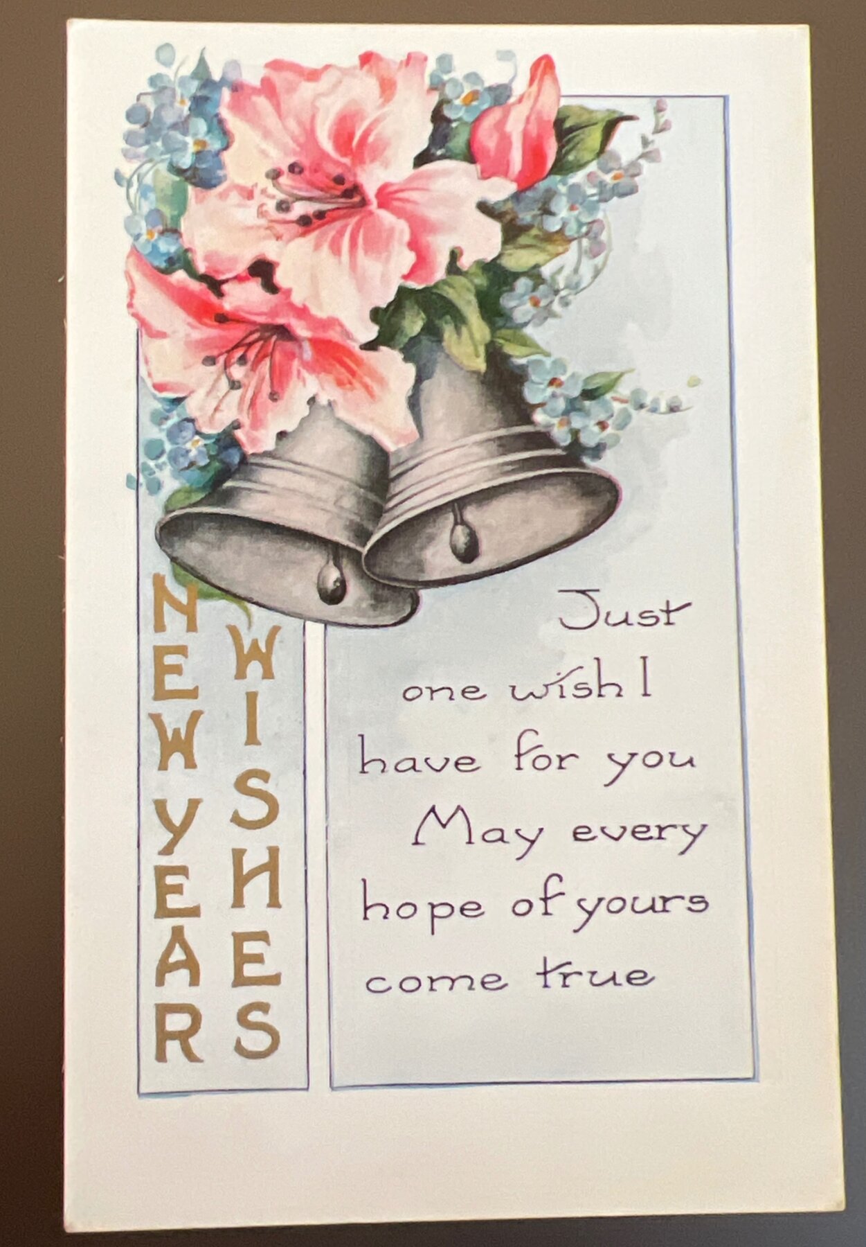 New Year Wishes Postcard Embossed Bells Azalea Whitney Made c1915 Unused