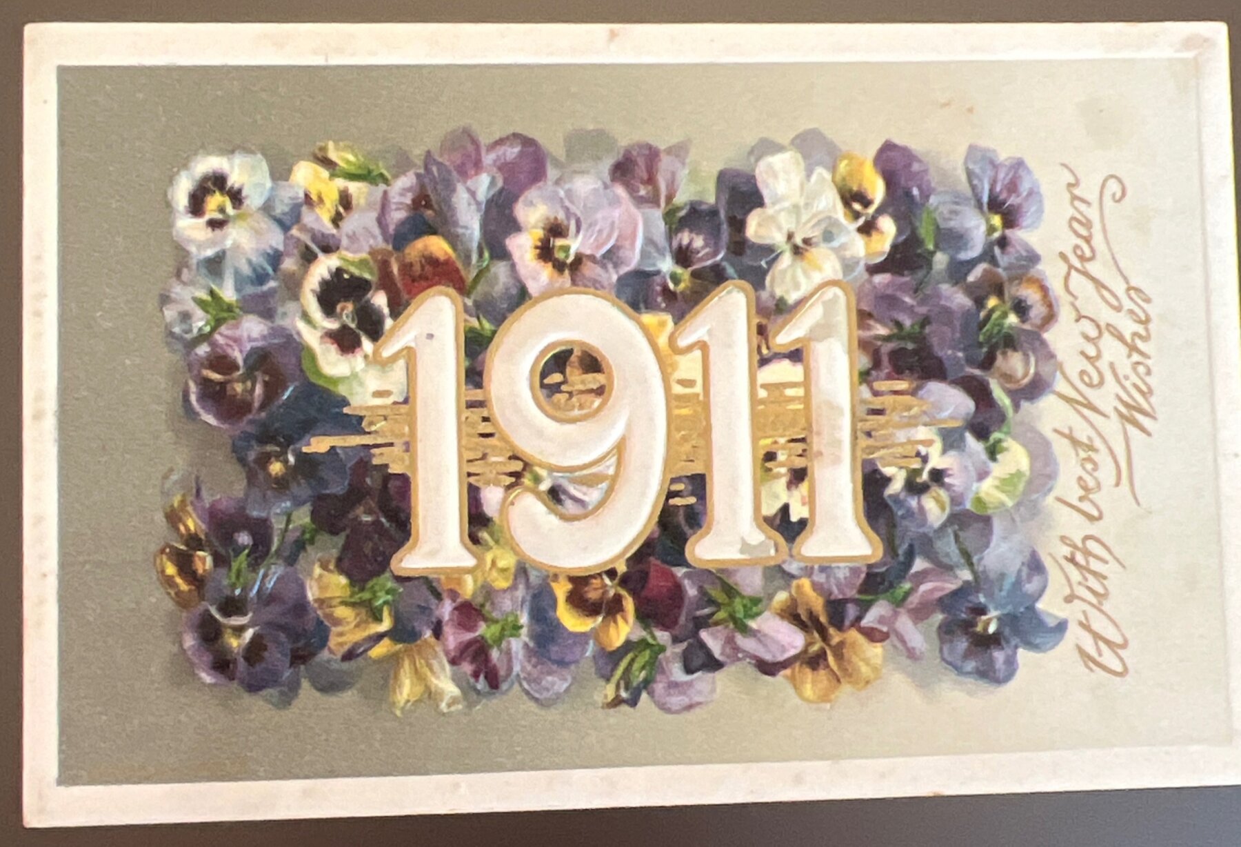 1911 New Year Wishes Postcard Embossed Pansies Printed Germany Used
