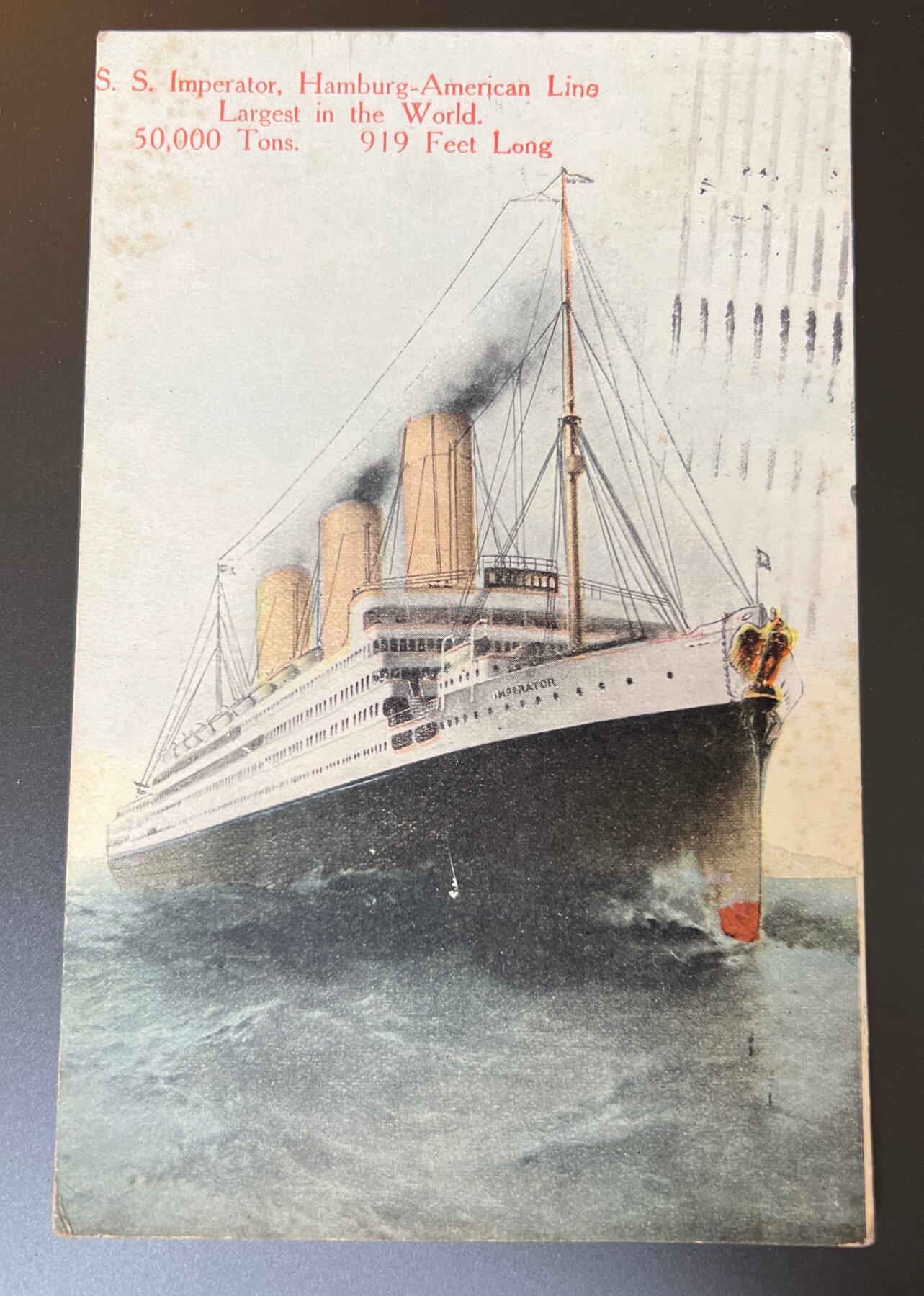 SS Imperator Hamburg-American Line Largest Ship Postcard 1914