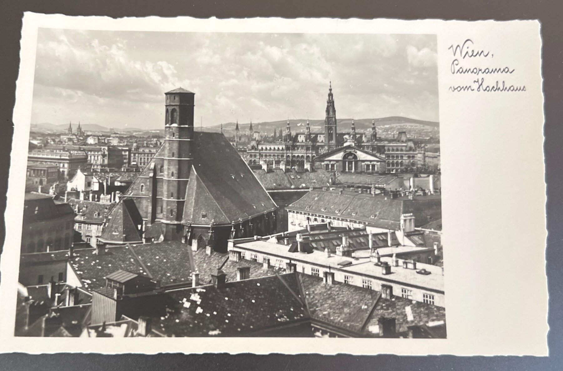 Postcard 1940s Wien Vienna Panorama vom Hochhaus Austria RPPC Donauland