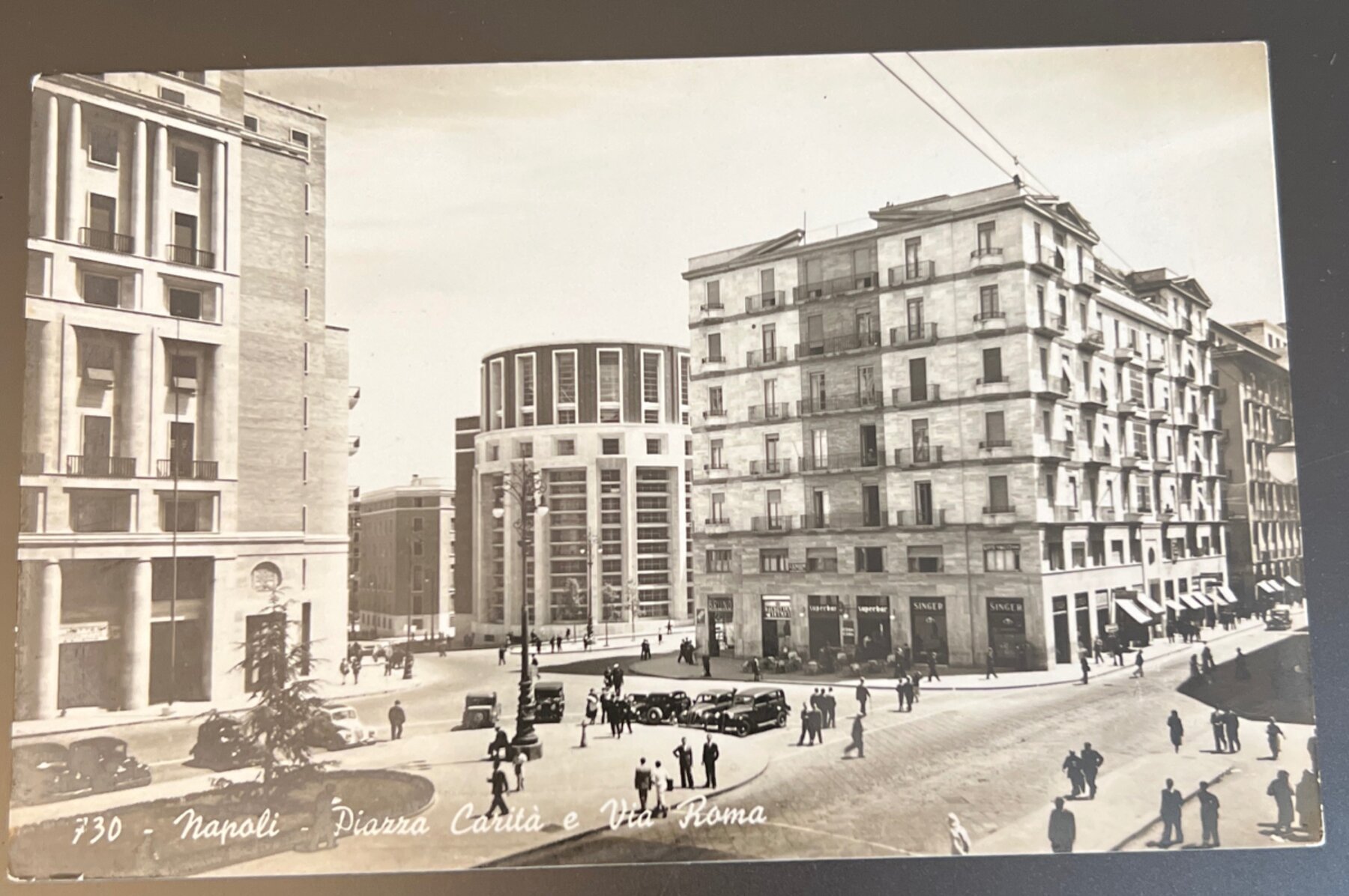 Postcard 1940 Naples Italy Piazza Carità Via Roma RPPC Fascist Era