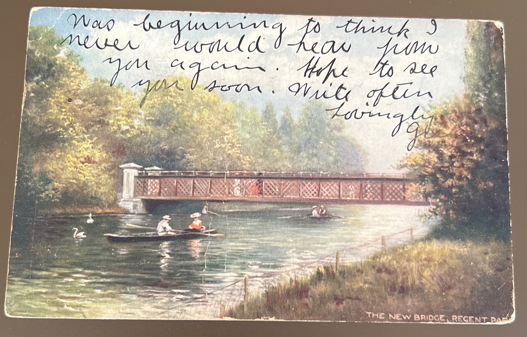 Tuck Oilette Postcard 1907 New Bridge Regent's Park London Sent Sioux City IA