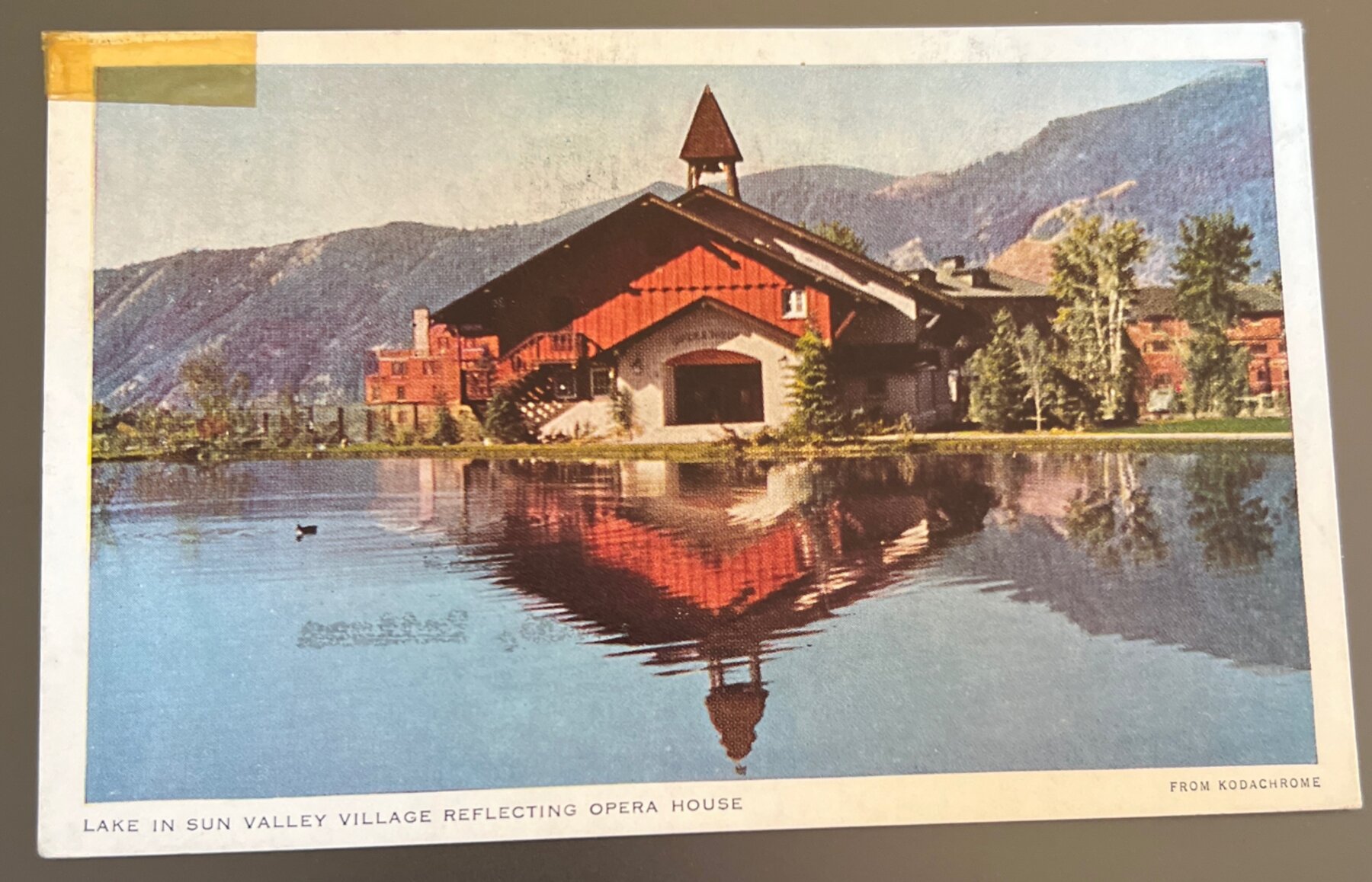 Postcard 1951 Sun Valley Idaho Opera House Lake Reflection Linen Used