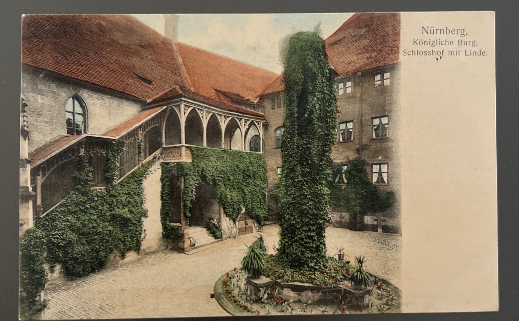 Postcard 1901 Nuremberg Imperial Castle Schlosshof Linden Tree Color Germany