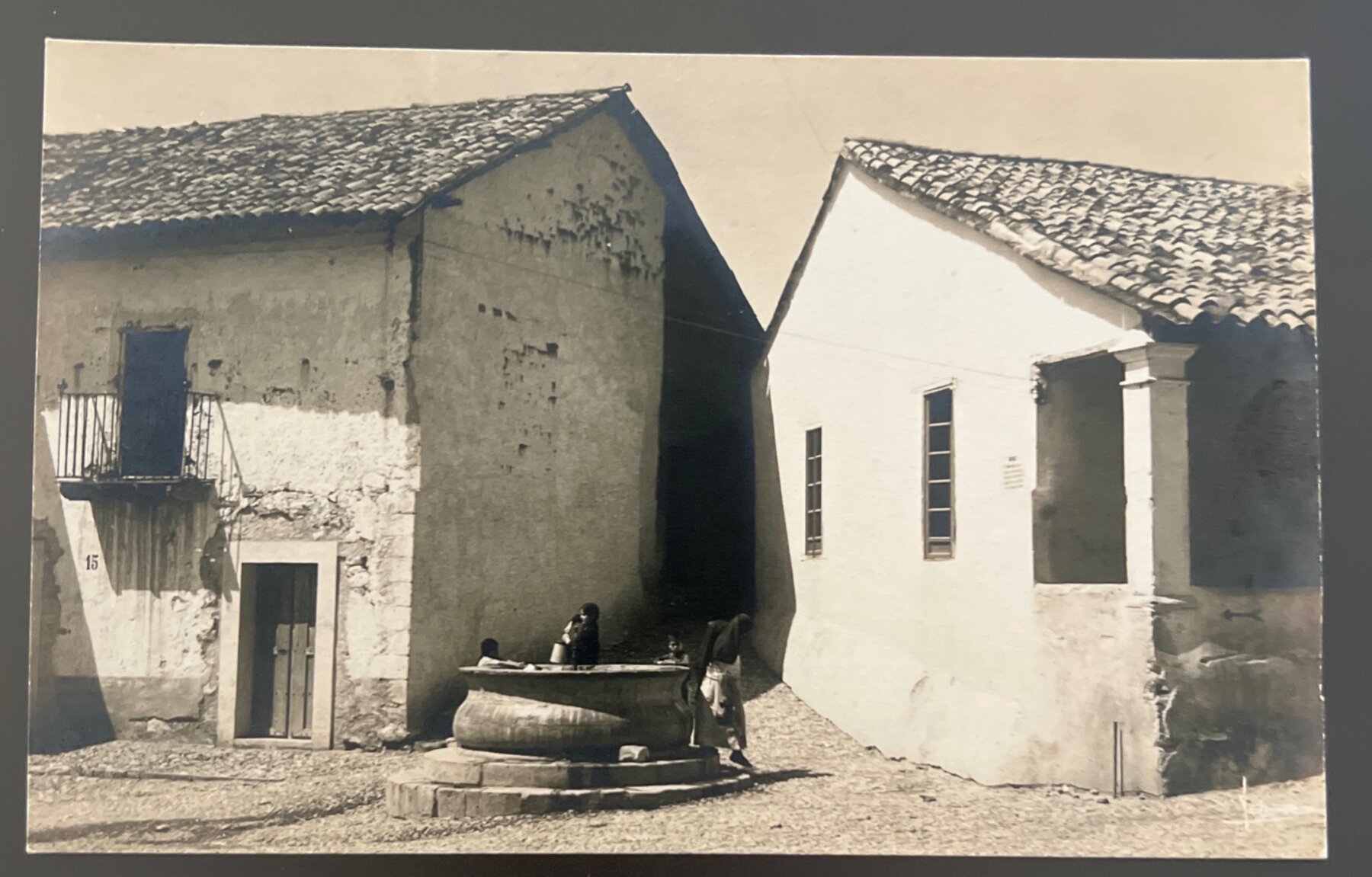Postcard 1930s RPPC Guanajuato Mexico Street Scene Fountain Village Life