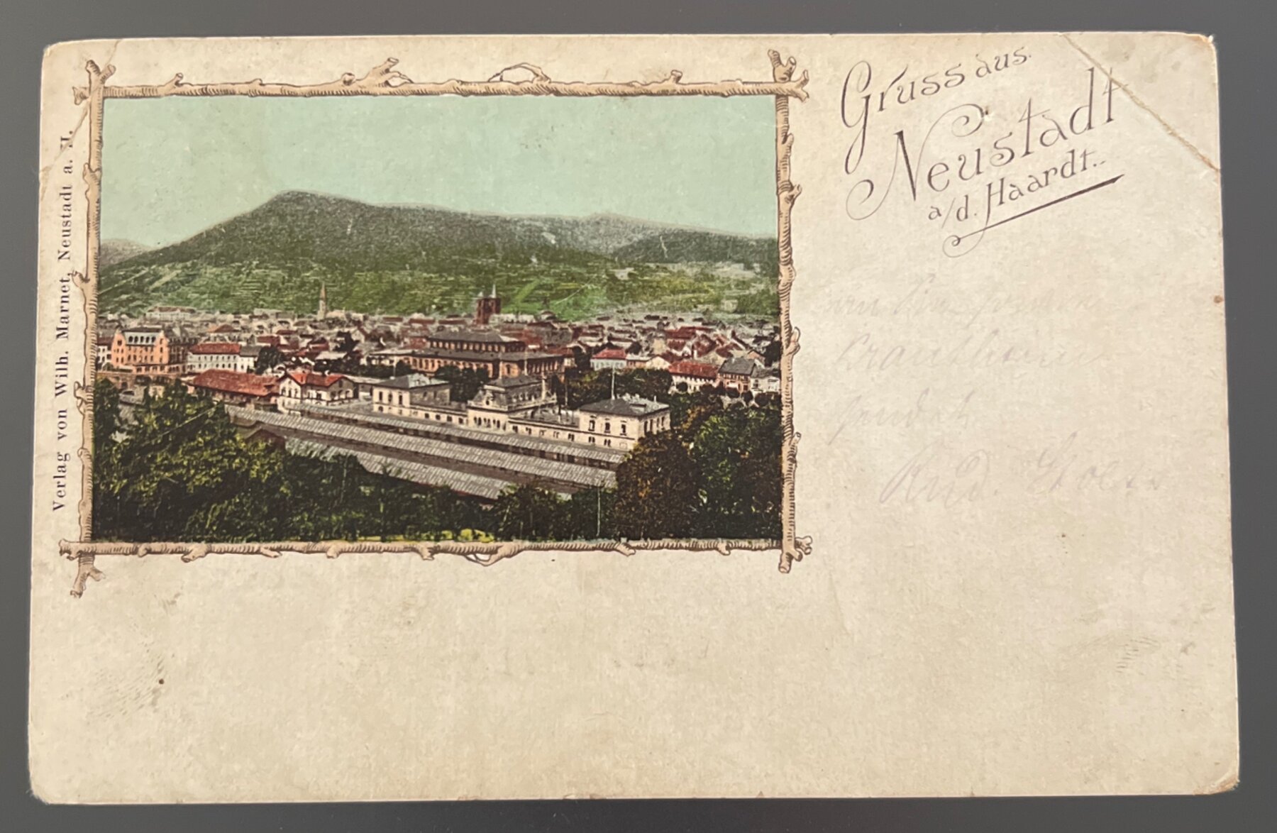 Postcard 1899 Gruss aus Neustadt an der Haardt Panorama Germany Color Litho