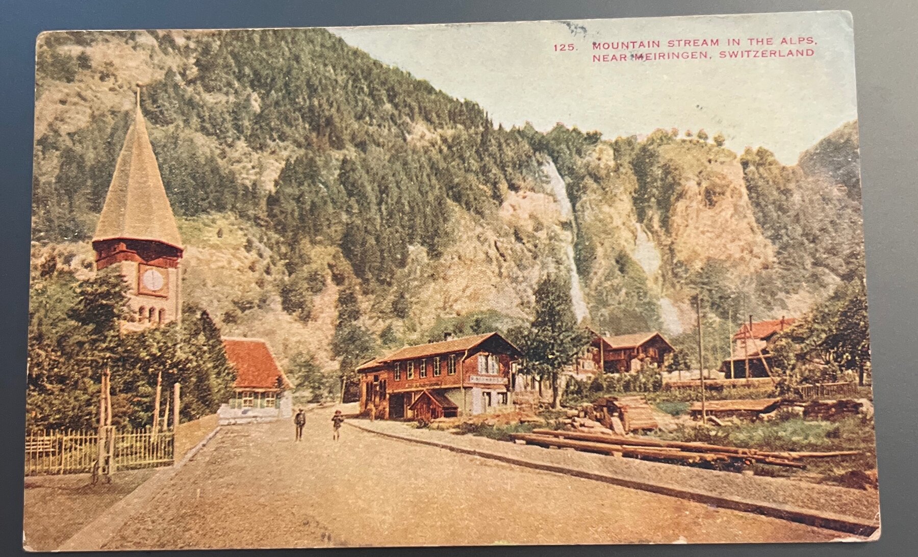 Postcard 1910 Mountain Stream Alps Meiringen Switzerland Portland NY 1¢