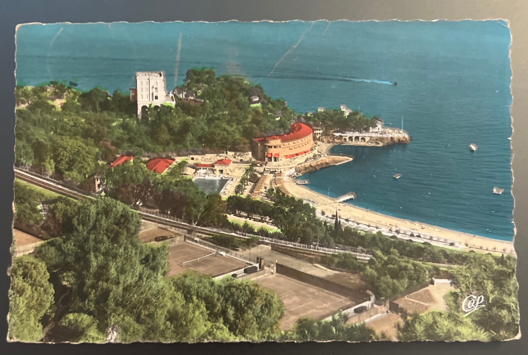 Postcard 1962 Monaco Monte Carlo Beach Tennis Aerial Chrome Cap Romania