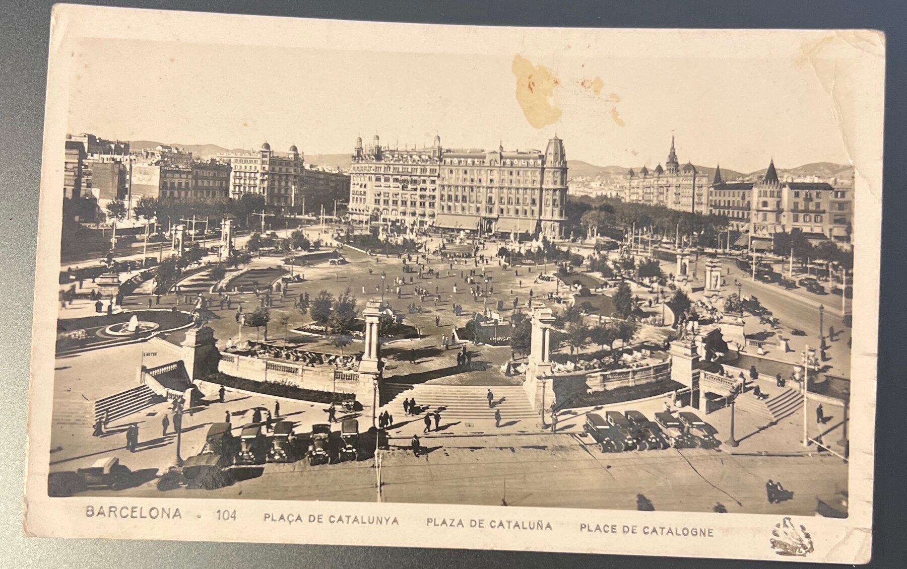 Postcard 1932 Barcelona Plaza Cataluña RPPC Spain Republic Stamp Used