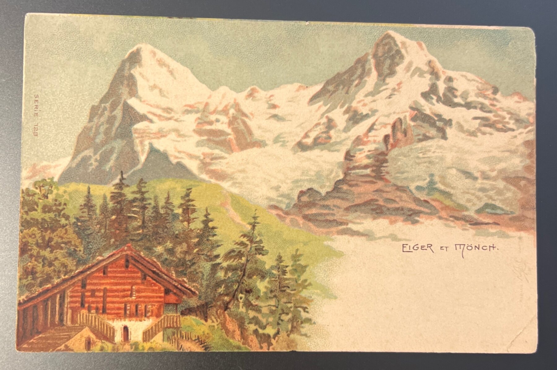 Postcard Eiger Mönch Swiss Alps Litho Art c1900 Carte Postale Undivided