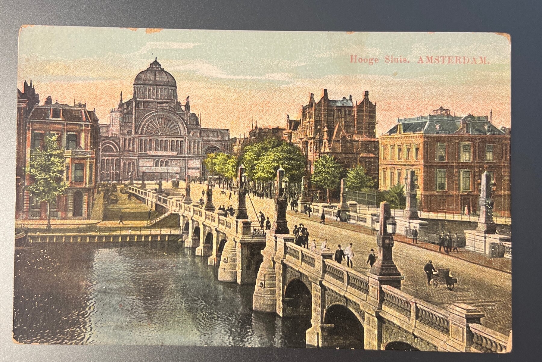 Postcard 1910 Hooge Sluis Amsterdam Netherlands Briefkaart Dutch Canal Bridge