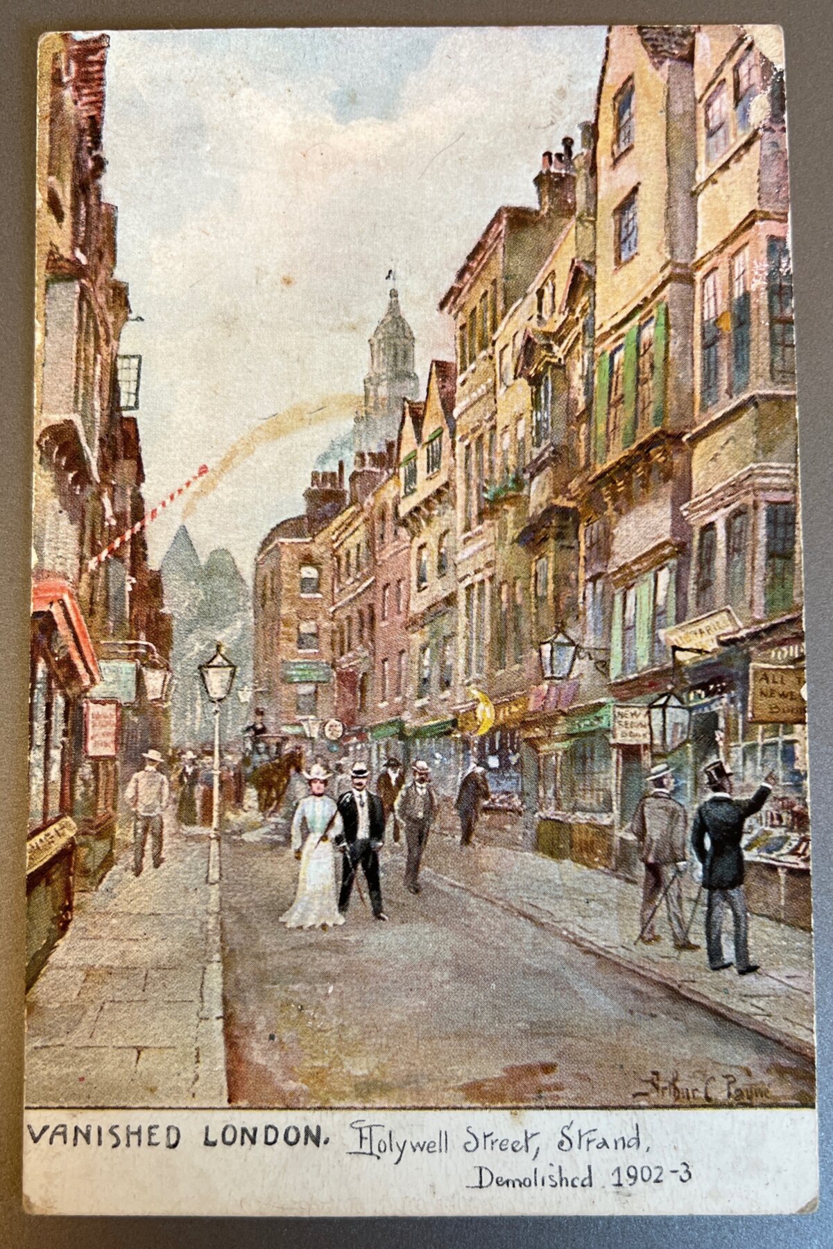 Postcard Vanished London Holywell Street Strand Demolished 1902-3 A.C. Payne Art