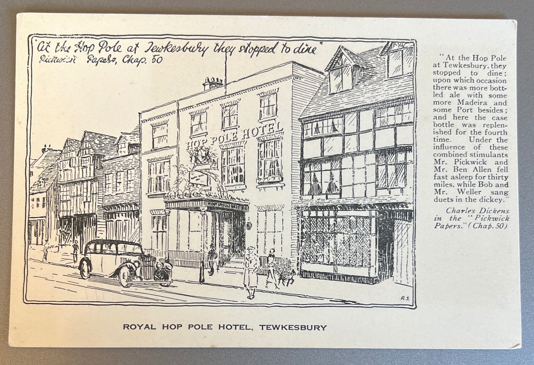 Postcard Royal Hop Pole Hotel Tewkesbury Dickens Pickwick Papers Linen c1935