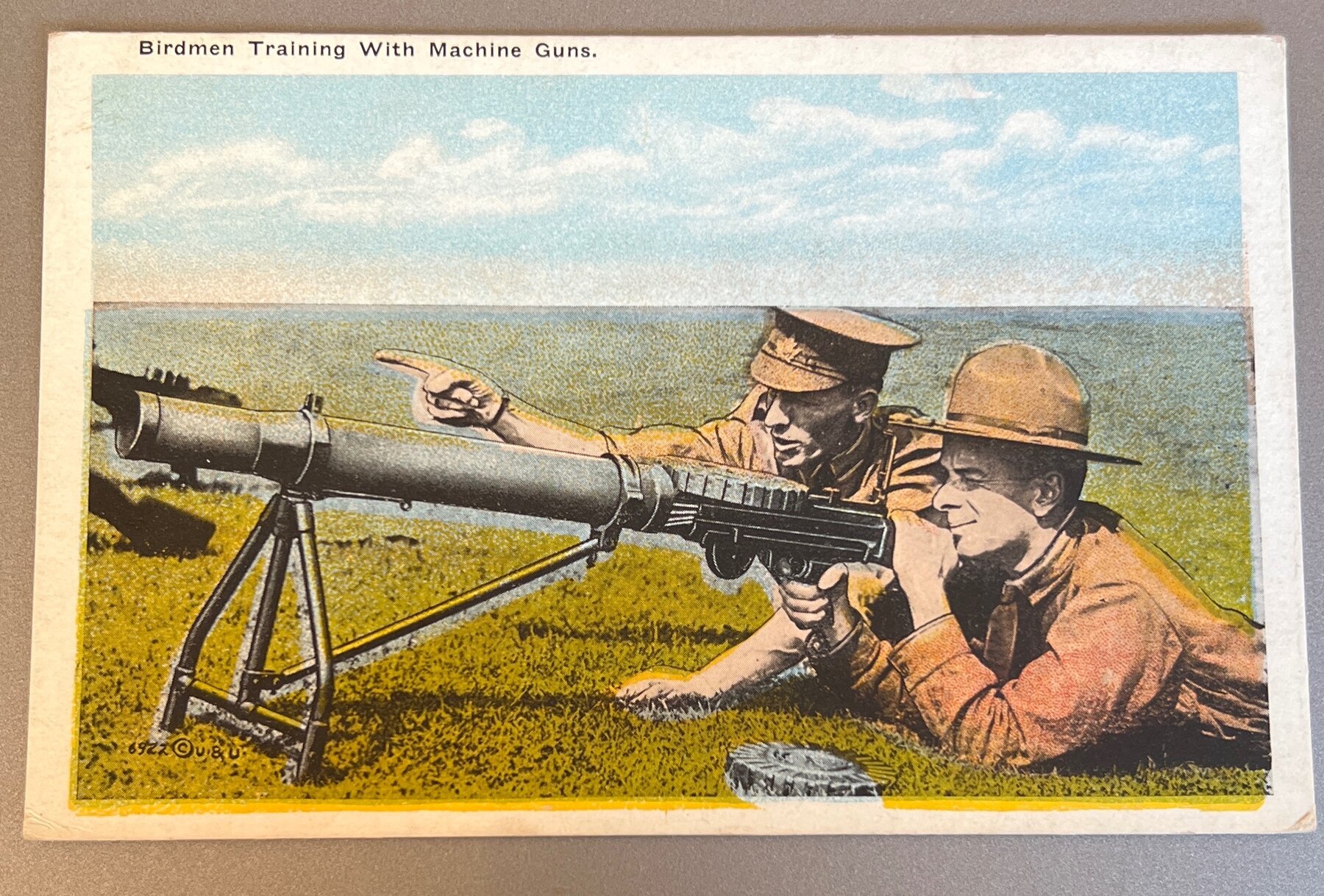 Postcard WWI Birdmen Training Machine Guns US Army Linen c1917 Military Series