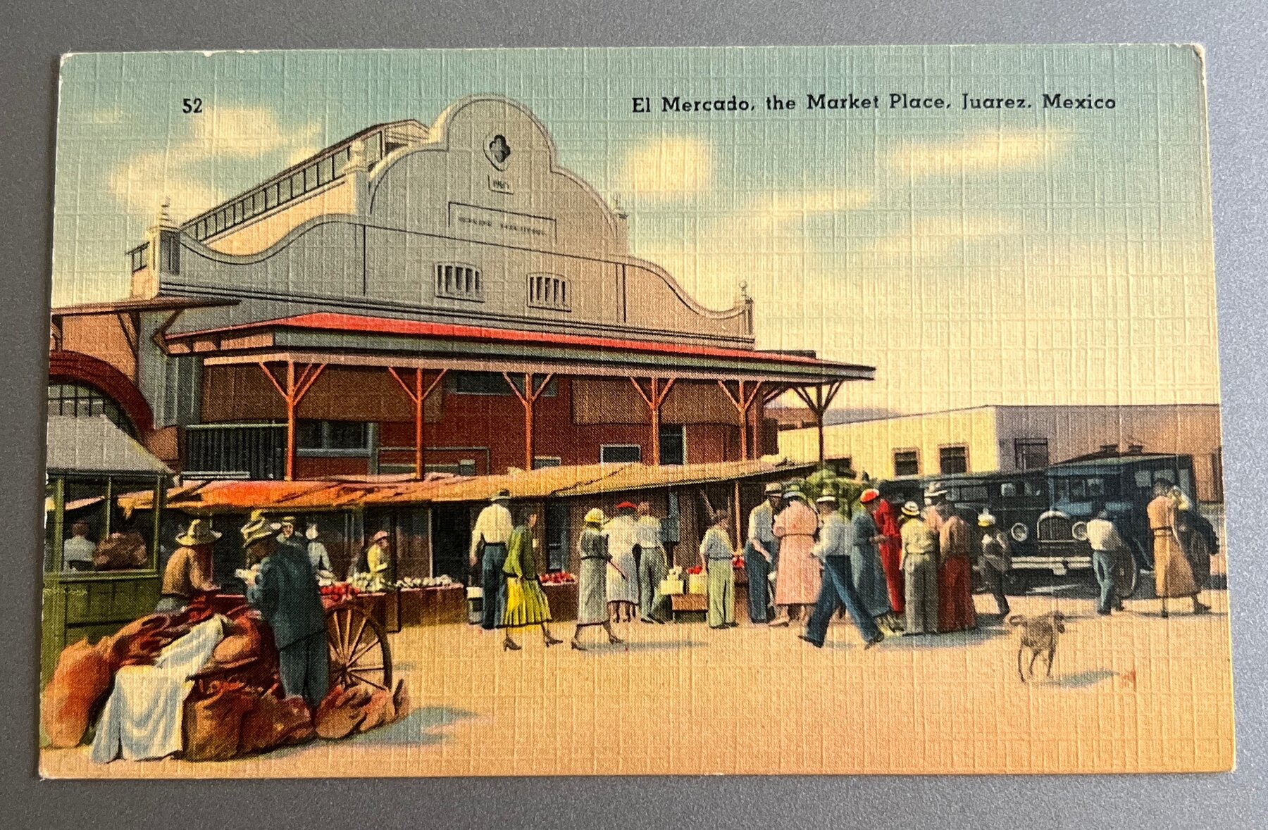 Postcard 1930s Ciudad Juarez Mexico El Mercado Market Place Linen Unused