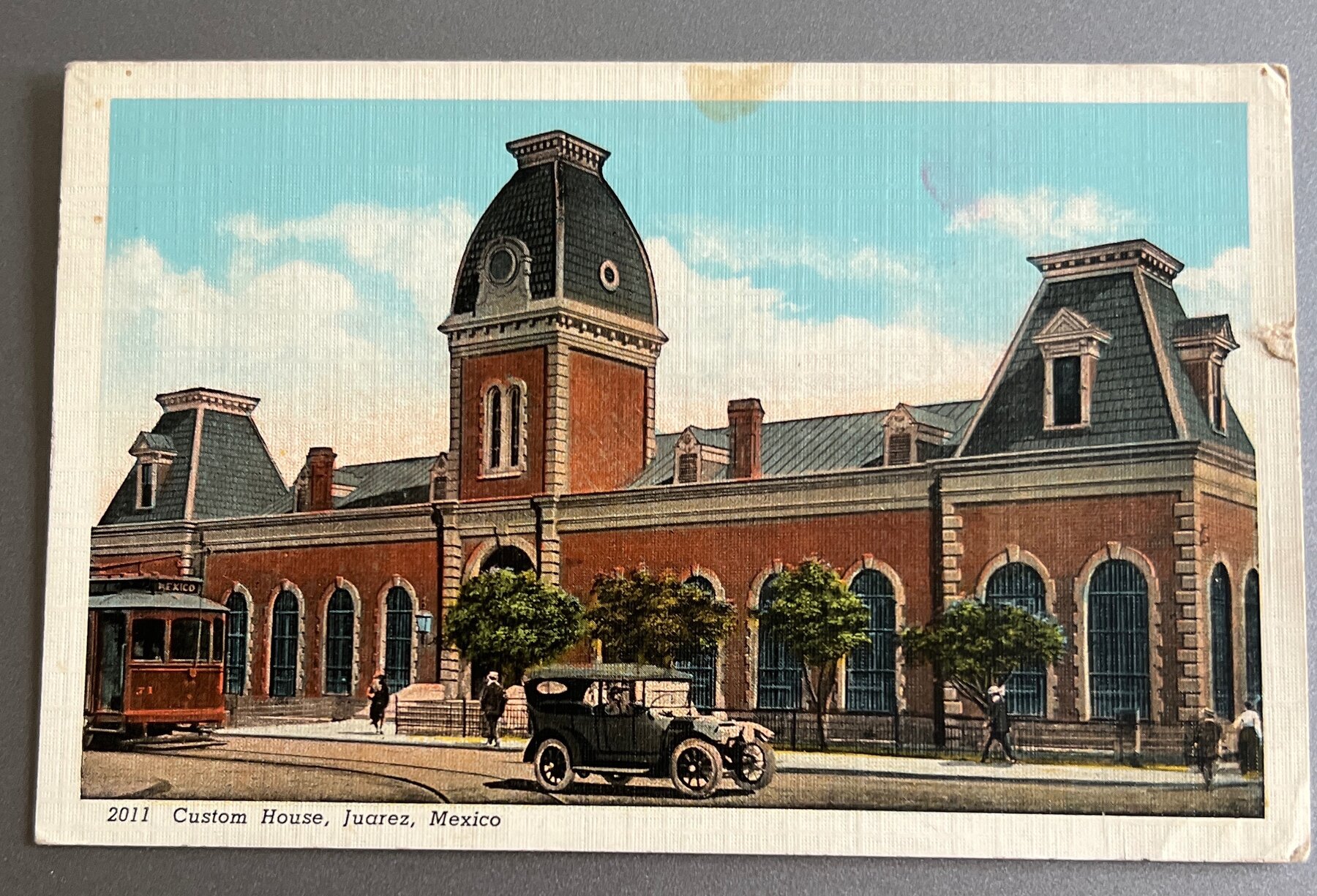 Postcard 1944 Custom House Juarez Mexico Linen Used Mrs Quinn El Paso TX