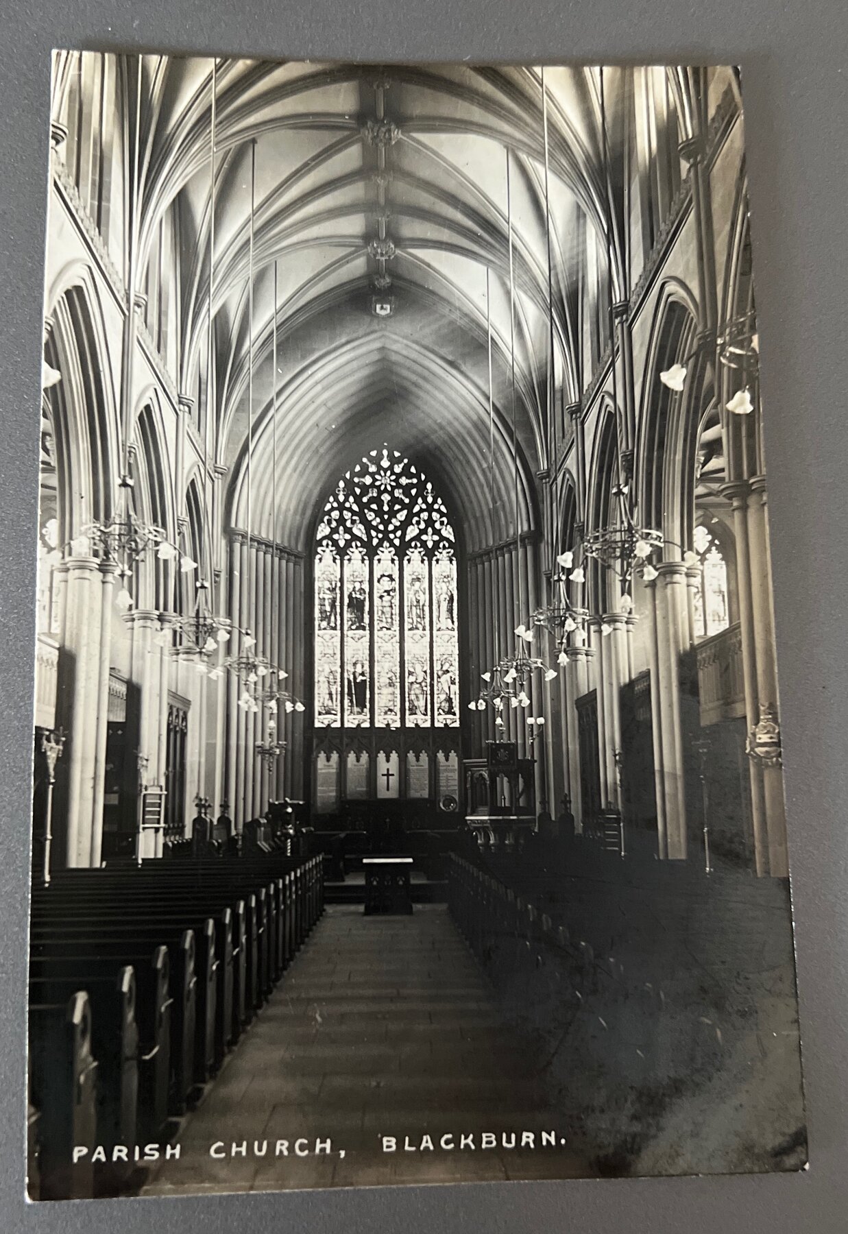Postcard RPPC Parish Church Blackburn Interior Gothic Nave c1910