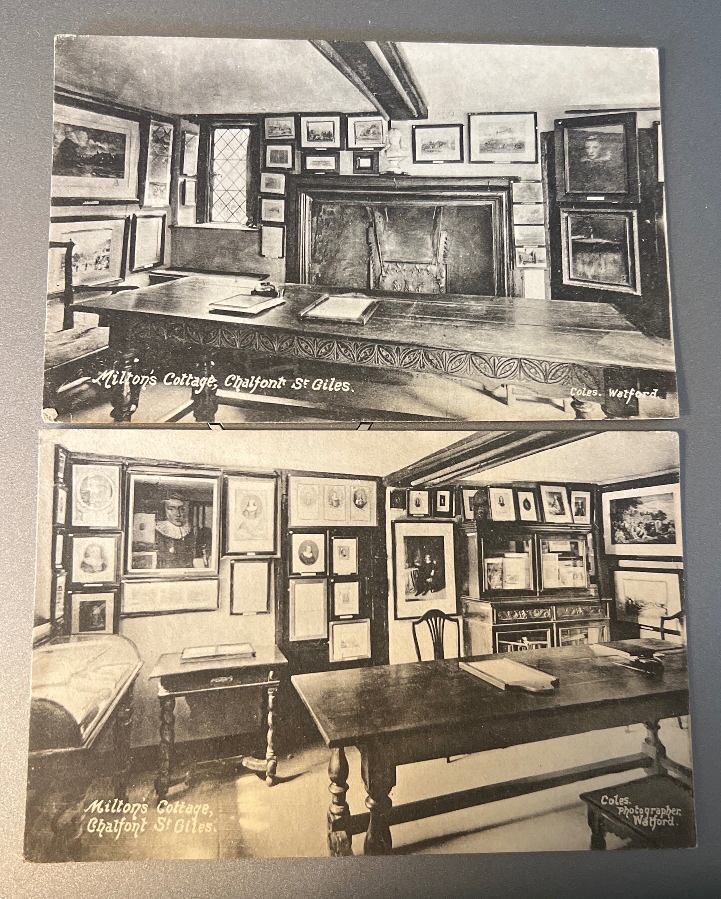 Postcard RPPC Milton's Cottage Chalfont St Giles Interior c1910 Set/2