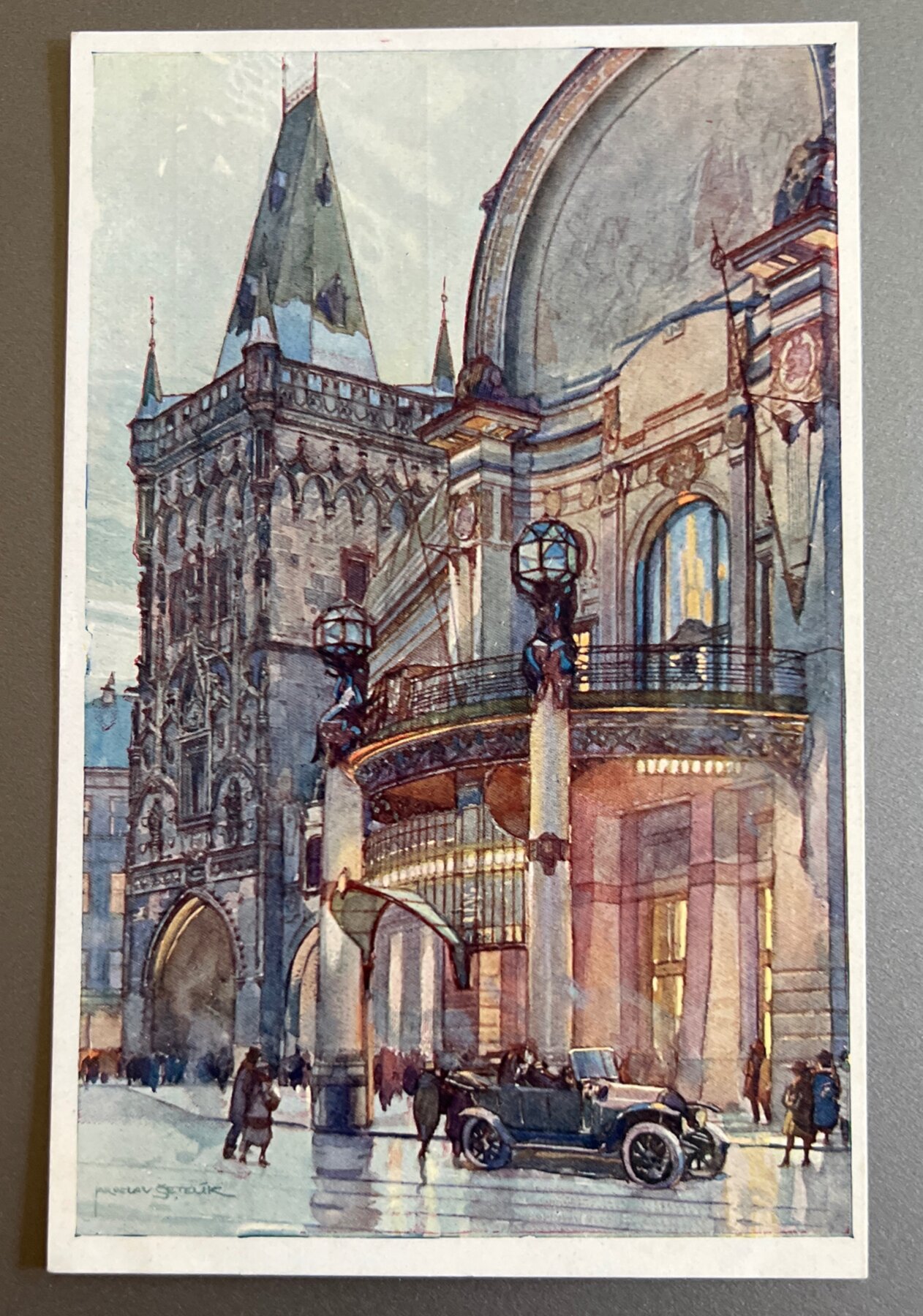 Postcard 1912 Prague Municipal House Obecní Dům Watercolor Art Nouveau Czech