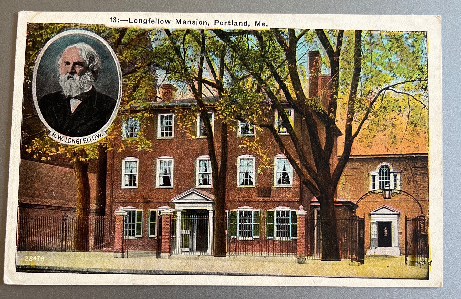 Postcard 1915 Longfellow Mansion Portland Maine H.W. Longfellow Portrait Linen