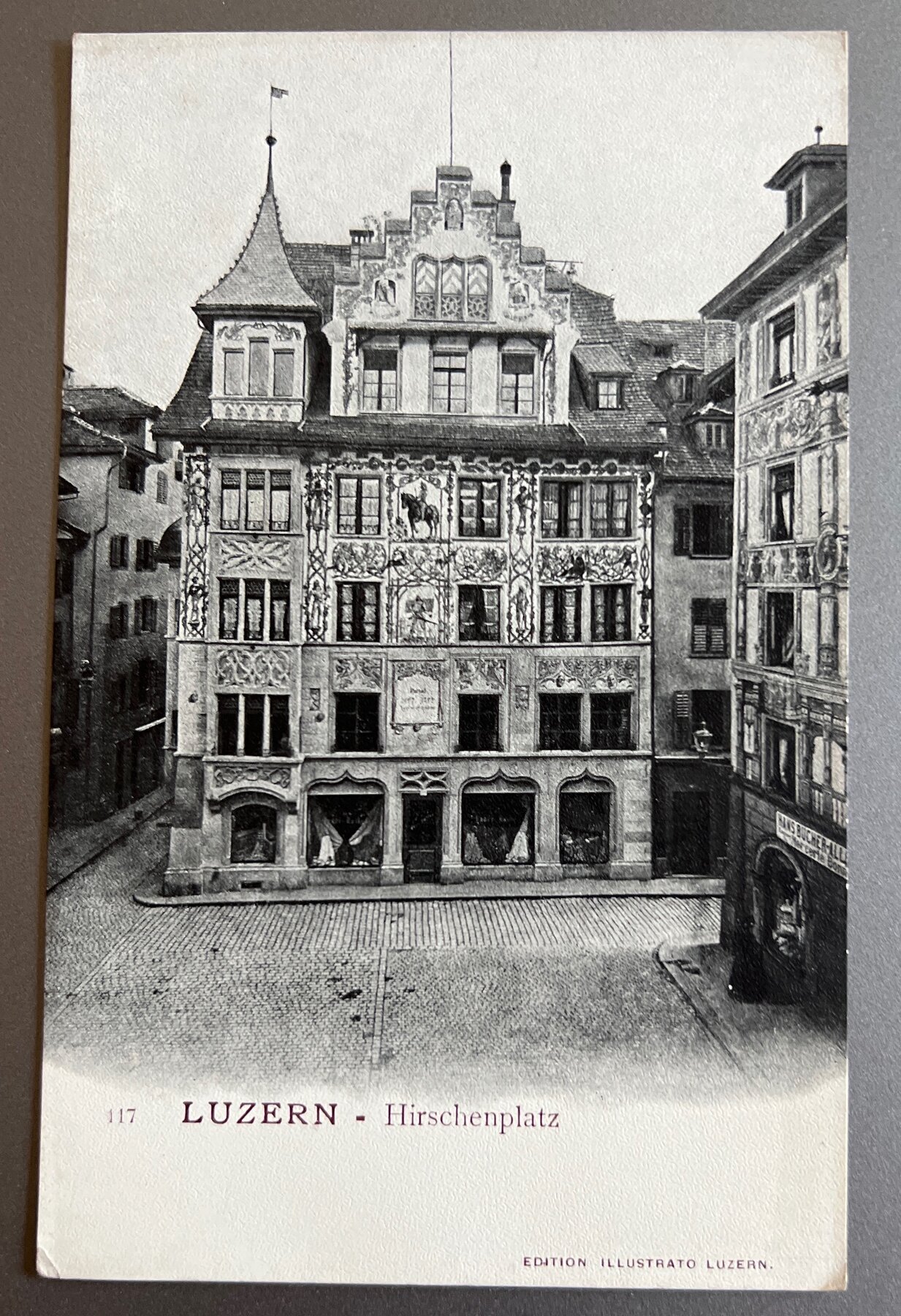 Postcard 1900s Luzern Hirschenplatz Switzerland Painted Facade Undivided Back