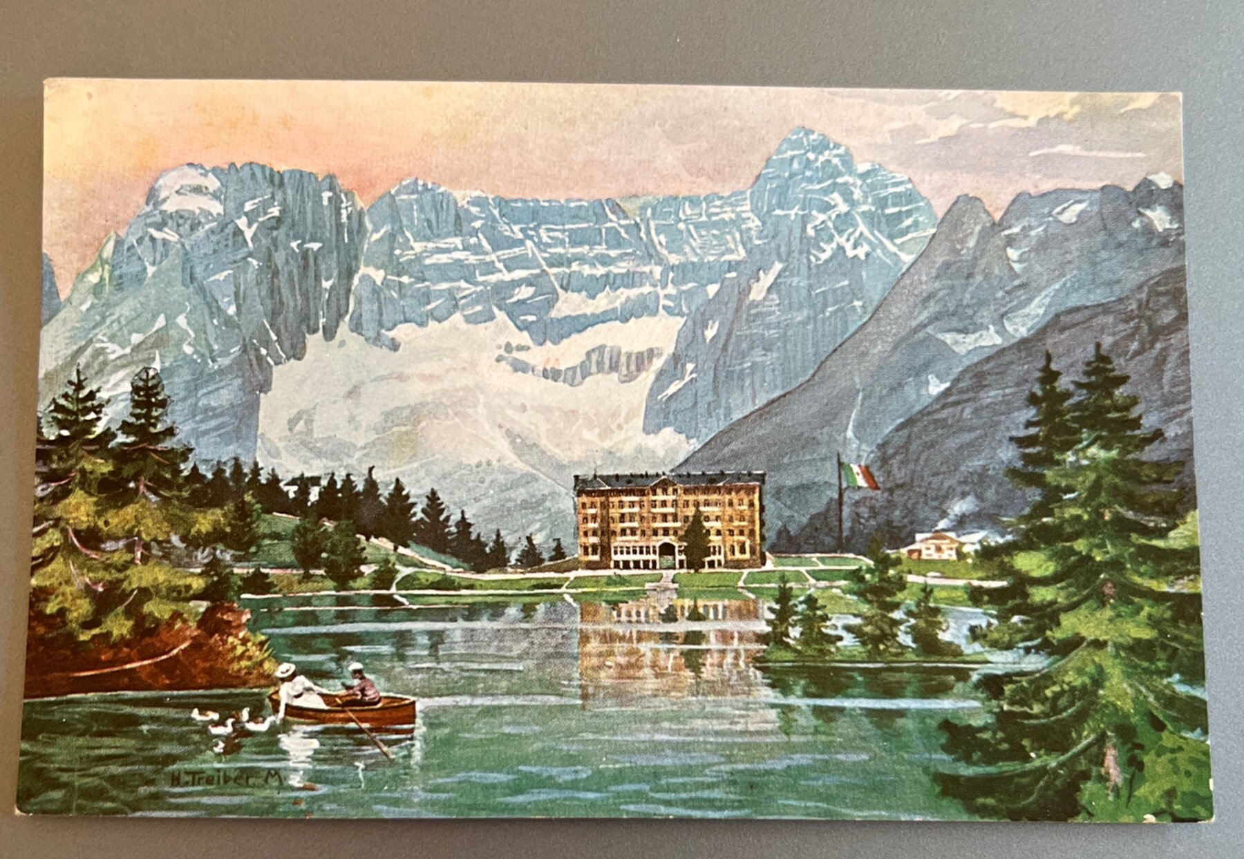 Postcard 1905 Dolomites Alpine Lake Hotel Italy H. Treiber Hildesheimer
