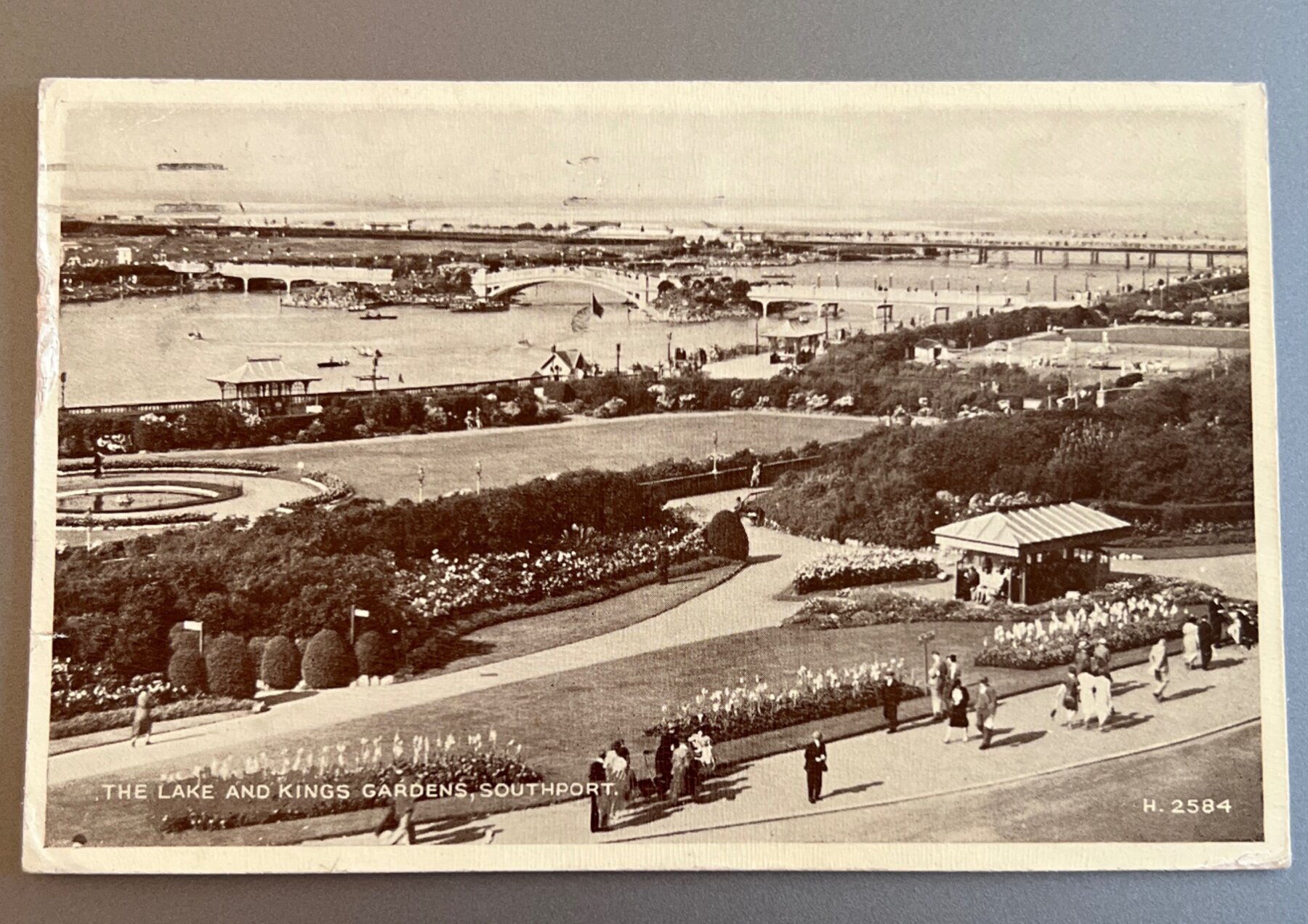 Postcard 1930s RPPC Lake Kings Gardens Southport England Used George VI Stamps