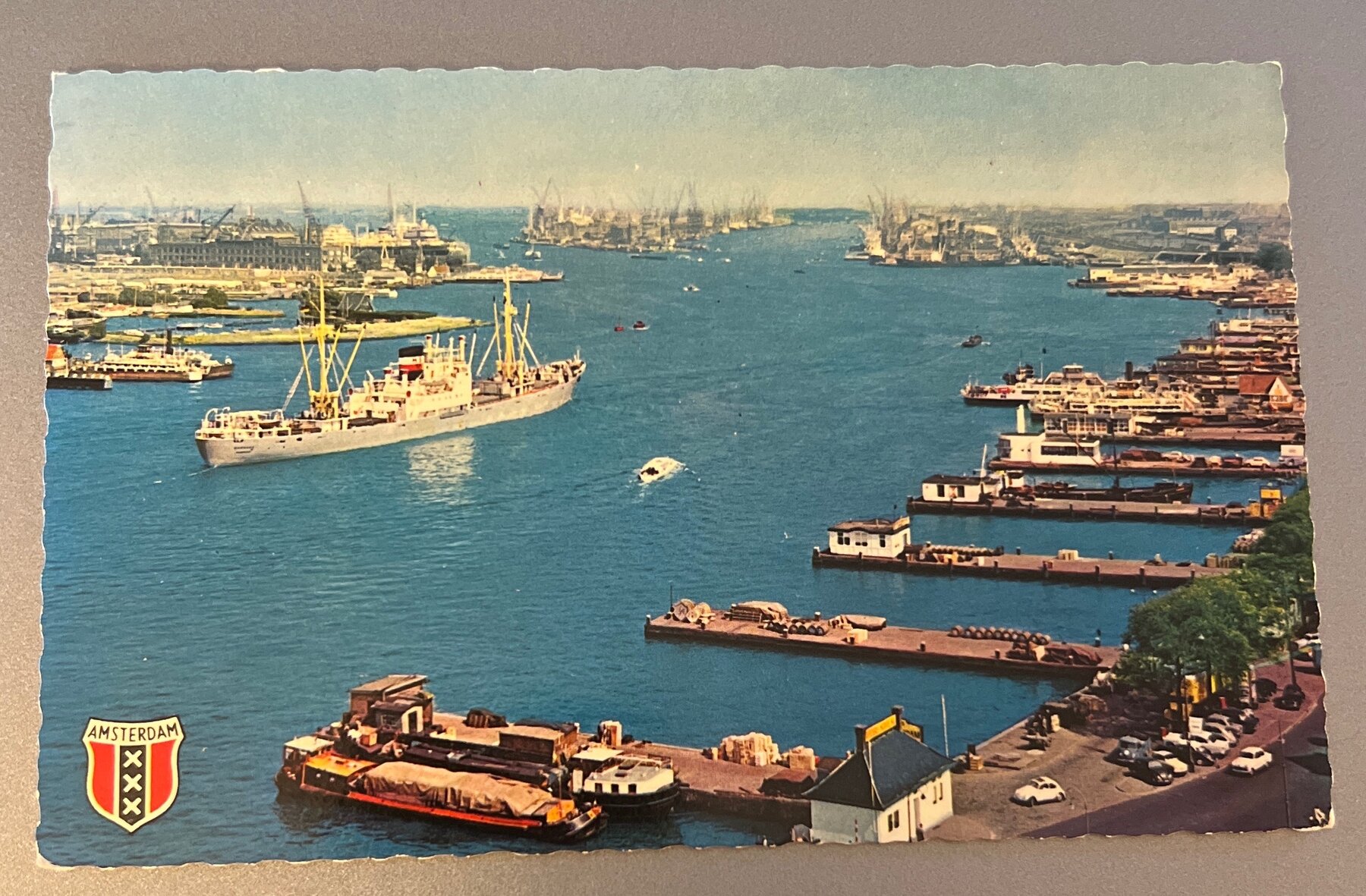 Postcard 1964 Amsterdam Harbour Chrome Air Mail Germany Stamp Used Harry Ella