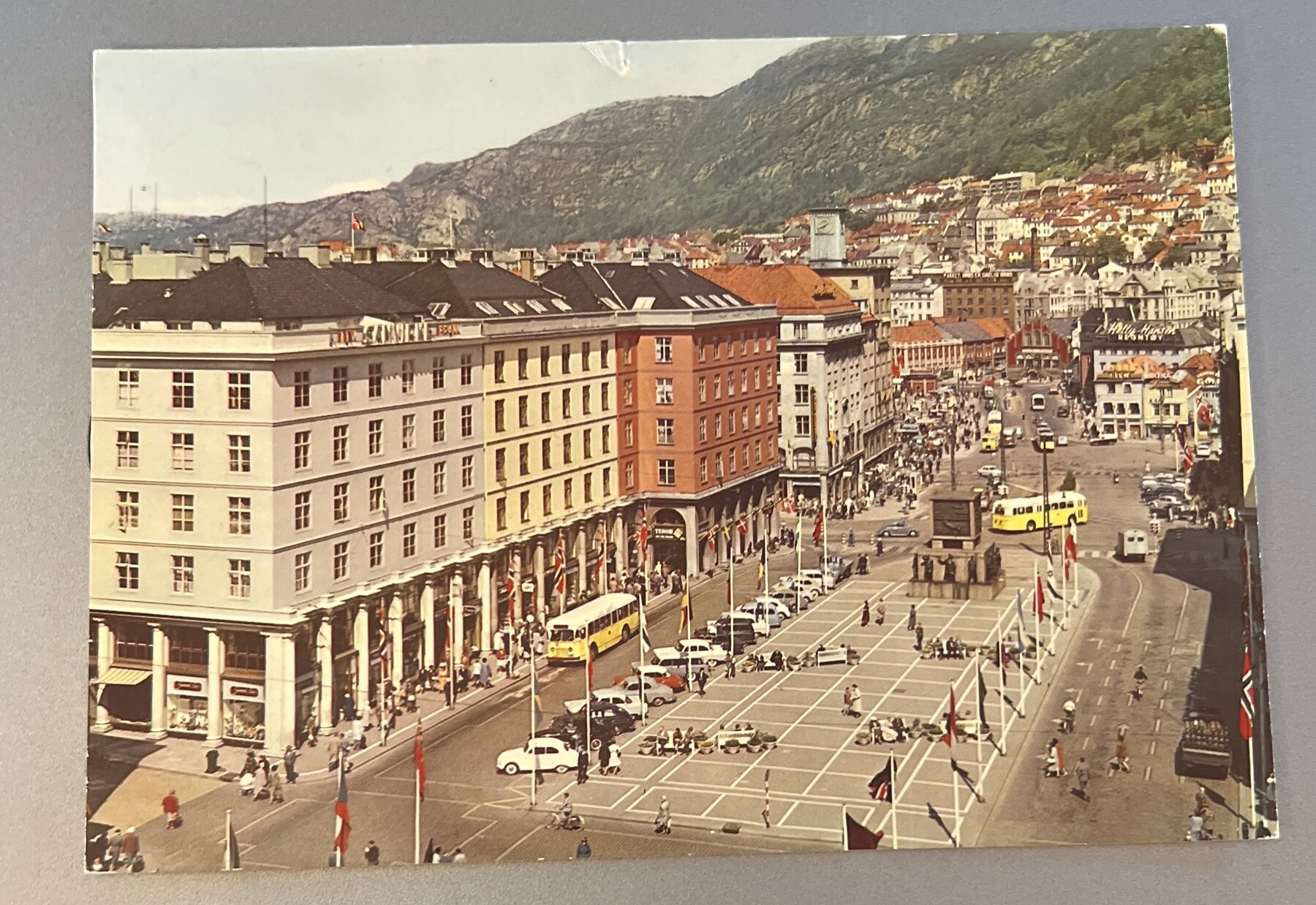 Postcard 1960s Chrome Bergen Torvalmenningen Market Square Norway Used Airmail