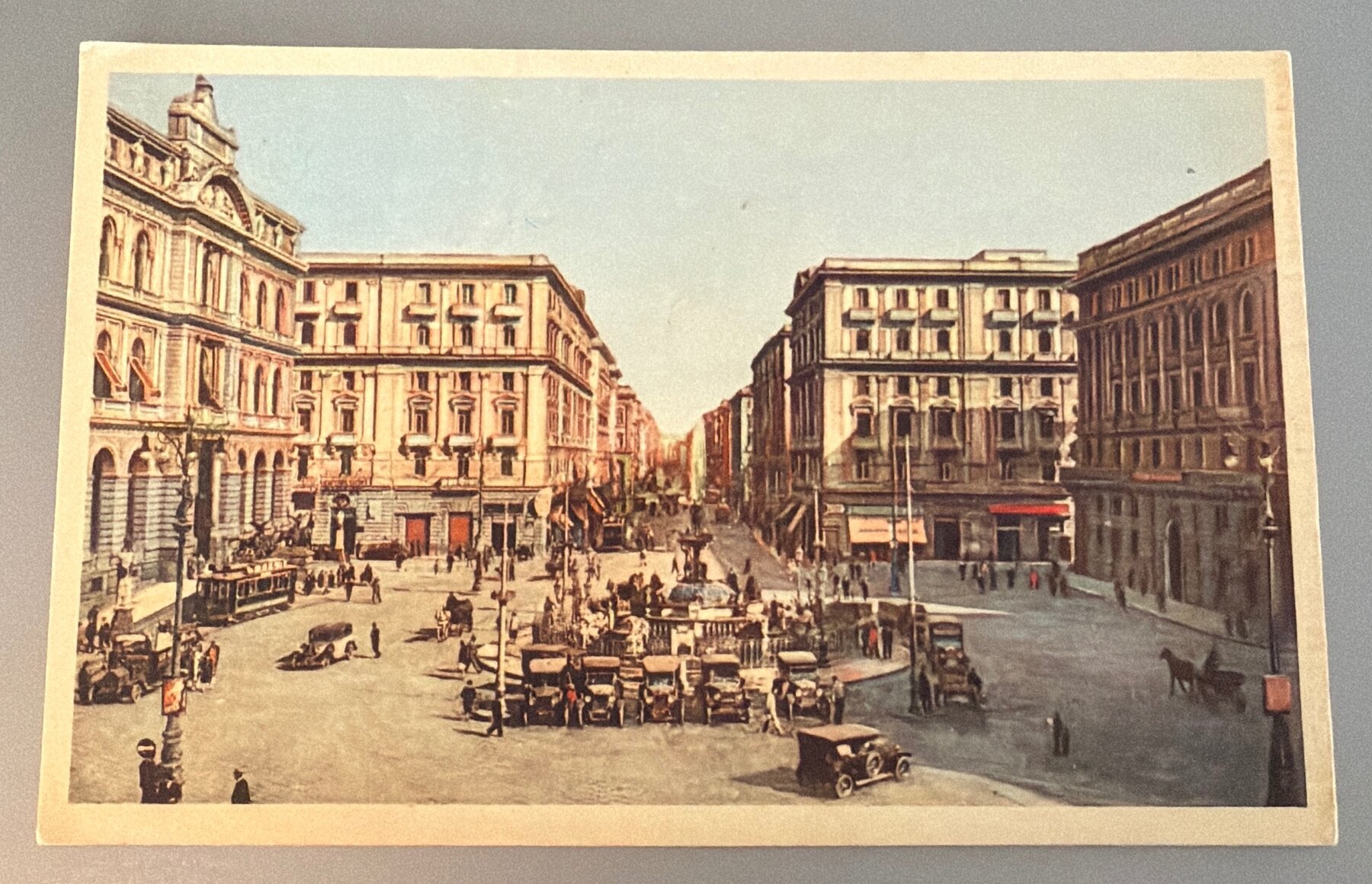 Postcard Naples Piazza G. Bovio Corso Umberto I Italy Colorized 1930s SAF