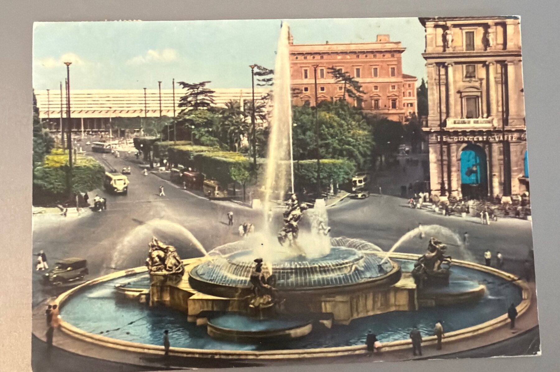 Postcard 1966 Chrome Rome Piazza Esedra Fountain Vatican Stamps Mailed Ohio