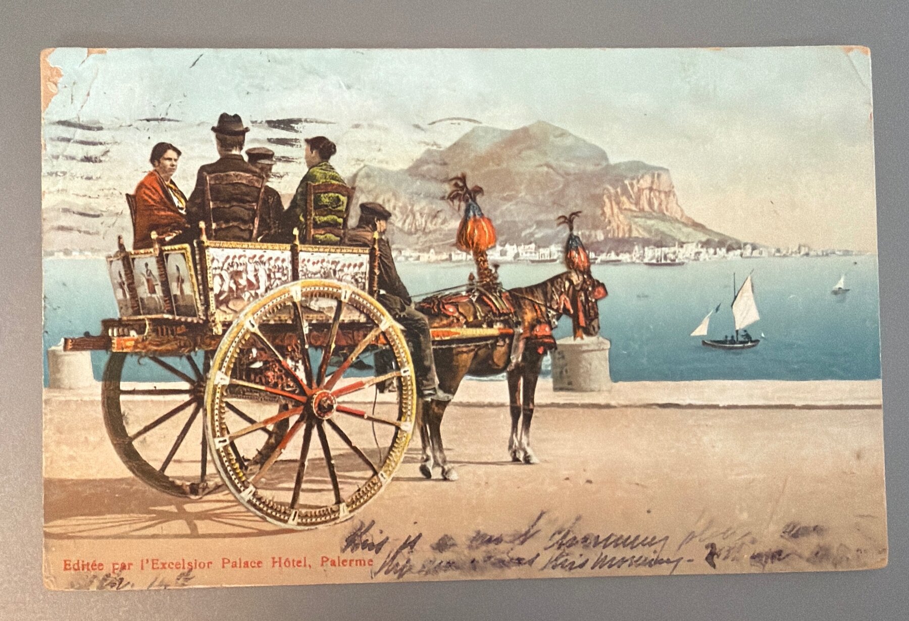 Postcard 1907 Palermo Sicily Sicilian Cart Carretto Excelsior Palace Hotel