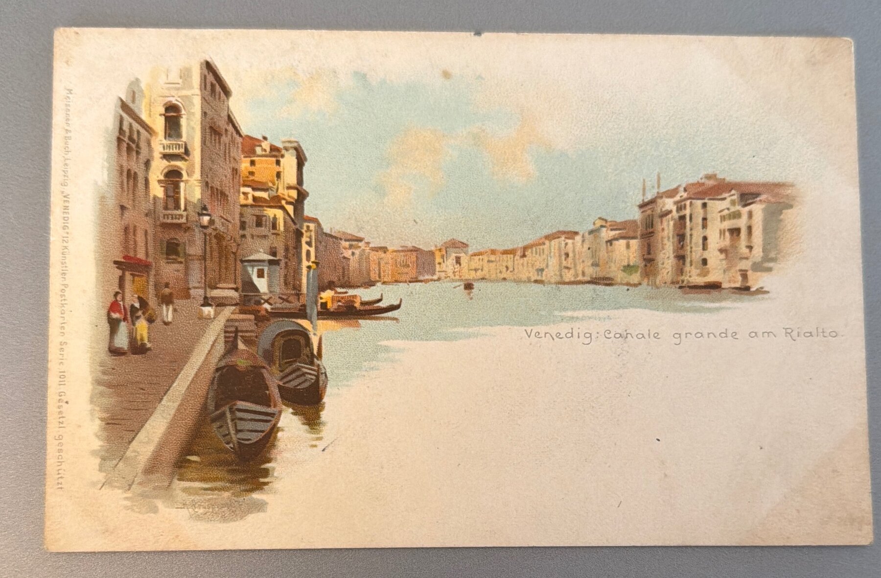 Venedig Venice Canal Grande Rialto Litho Postcard c1898 Meissner Buch Germany