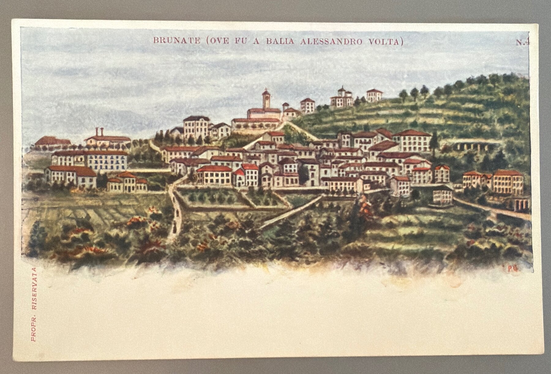 Brunate Italy Alessandro Volta Birthplace Chromolitho Postcard c1900 Antique