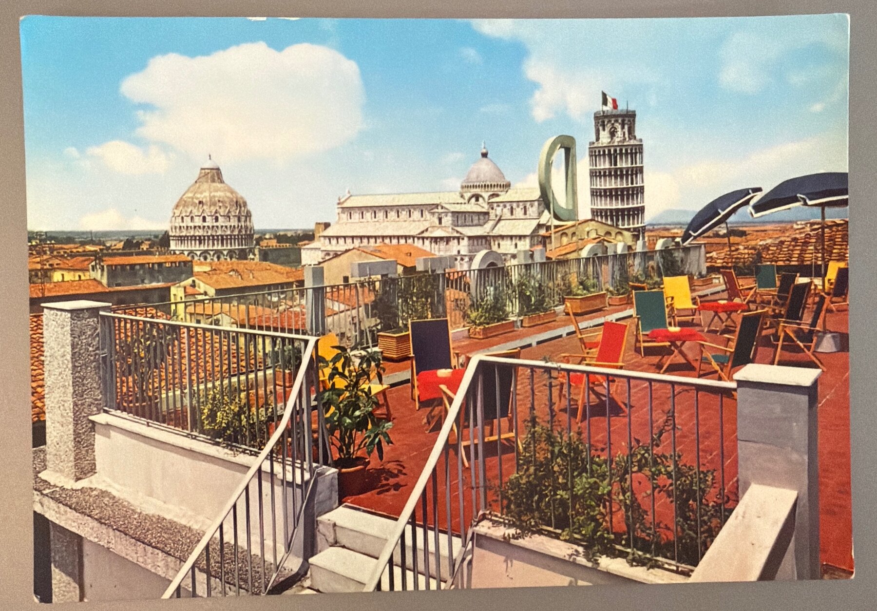 Pisa Leaning Tower Grand Hotel Duomo Rooftop Chrome Postcard 1966 Italy