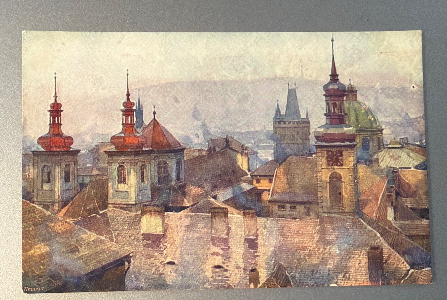Postcard Praha Staré Město Old Town Rooftops Watercolor Šetolíka Art Series Unused