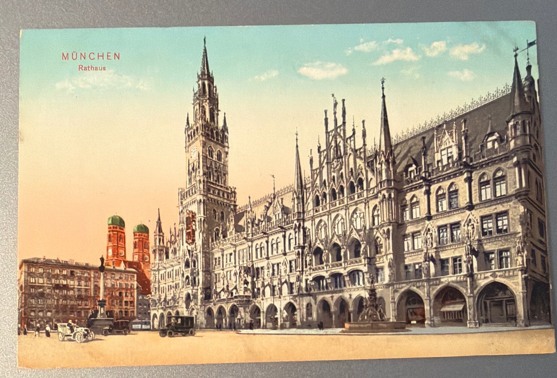 Postcard München Munich Rathaus Marienplatz Frauenkirche Germany c1915 Color