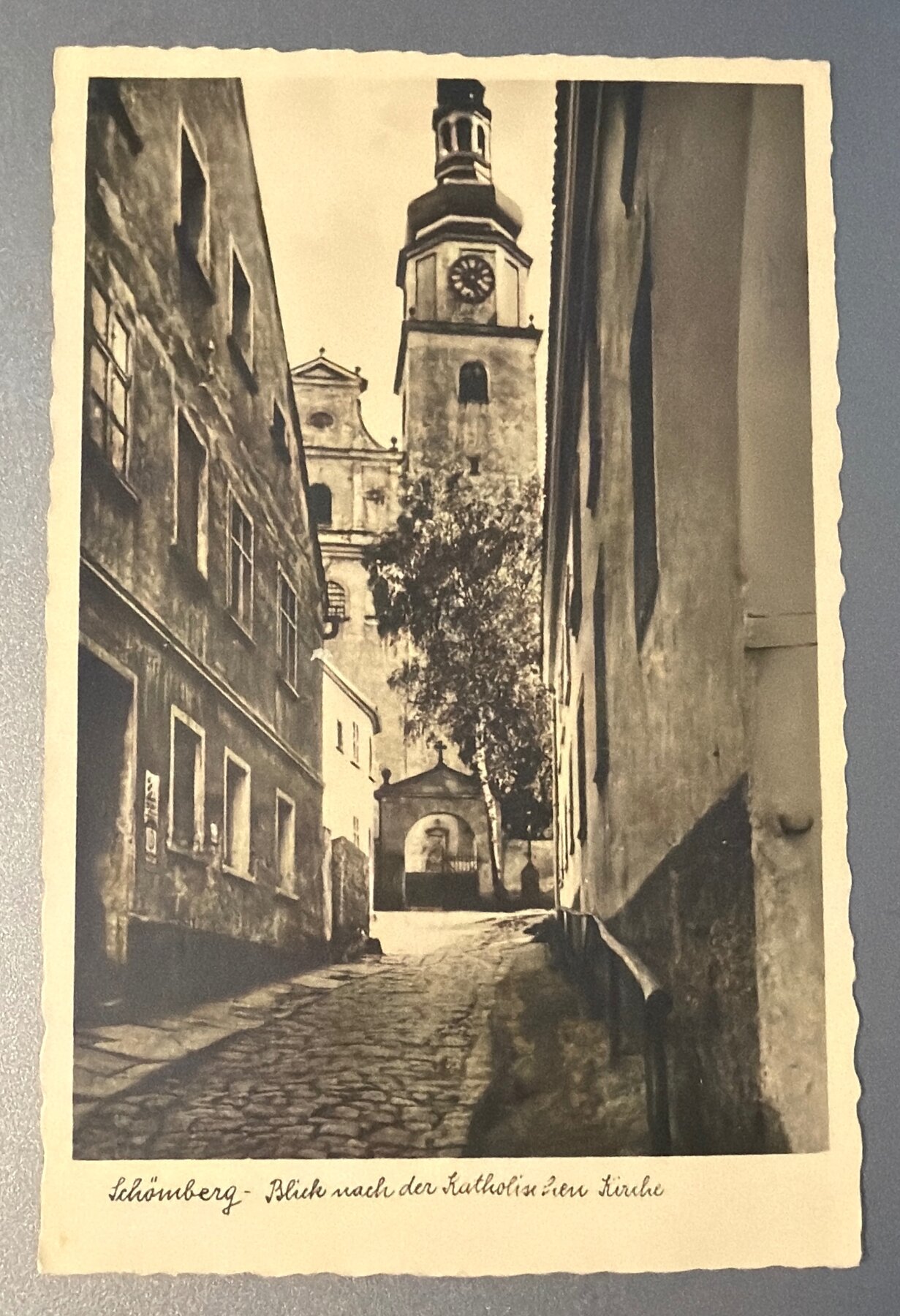 Postcard Schömberg Catholic Church Street View RPPC Germany Birthday Greetings