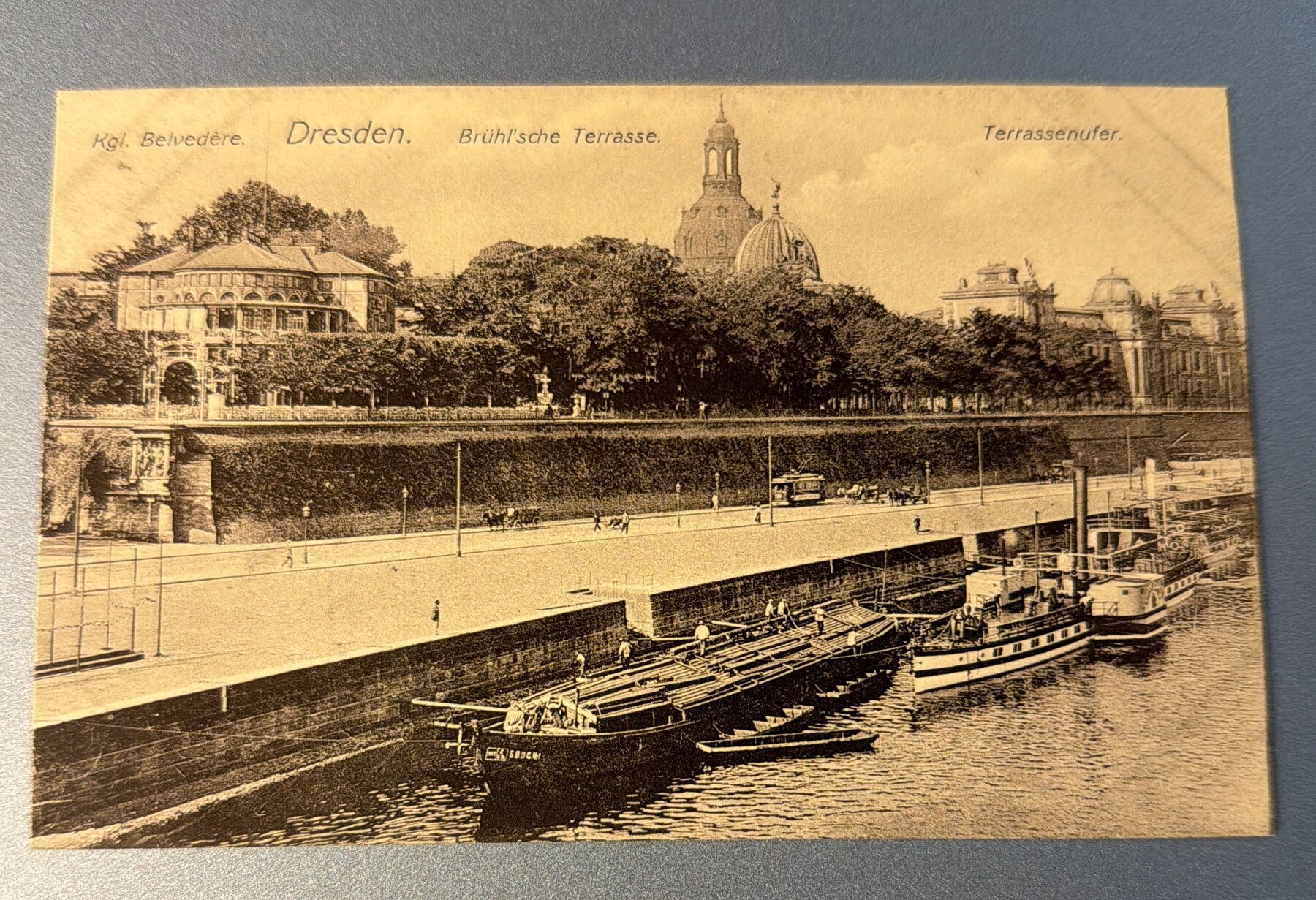 Postcard 1900s Dresden Brühl Terrace Elbe River Frauenkirche Germany Unused